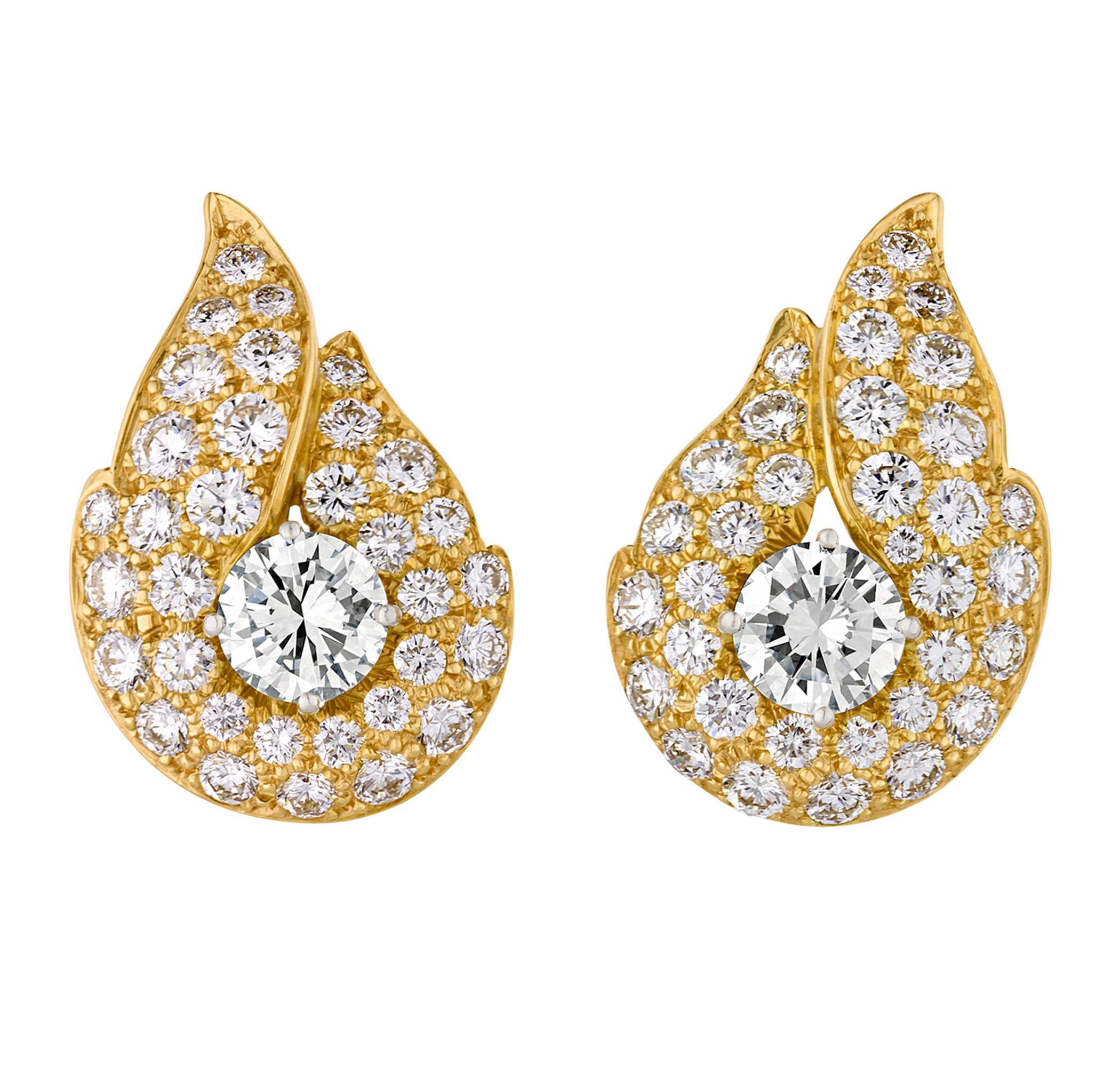 Modern White Diamond Earrings, 2.20 Carats For Sale