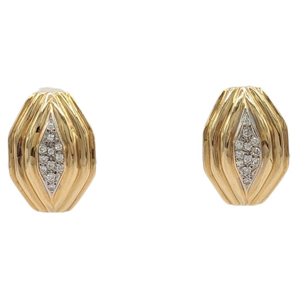 White Diamond Earrings in 14K 2 Tone Gold For Sale