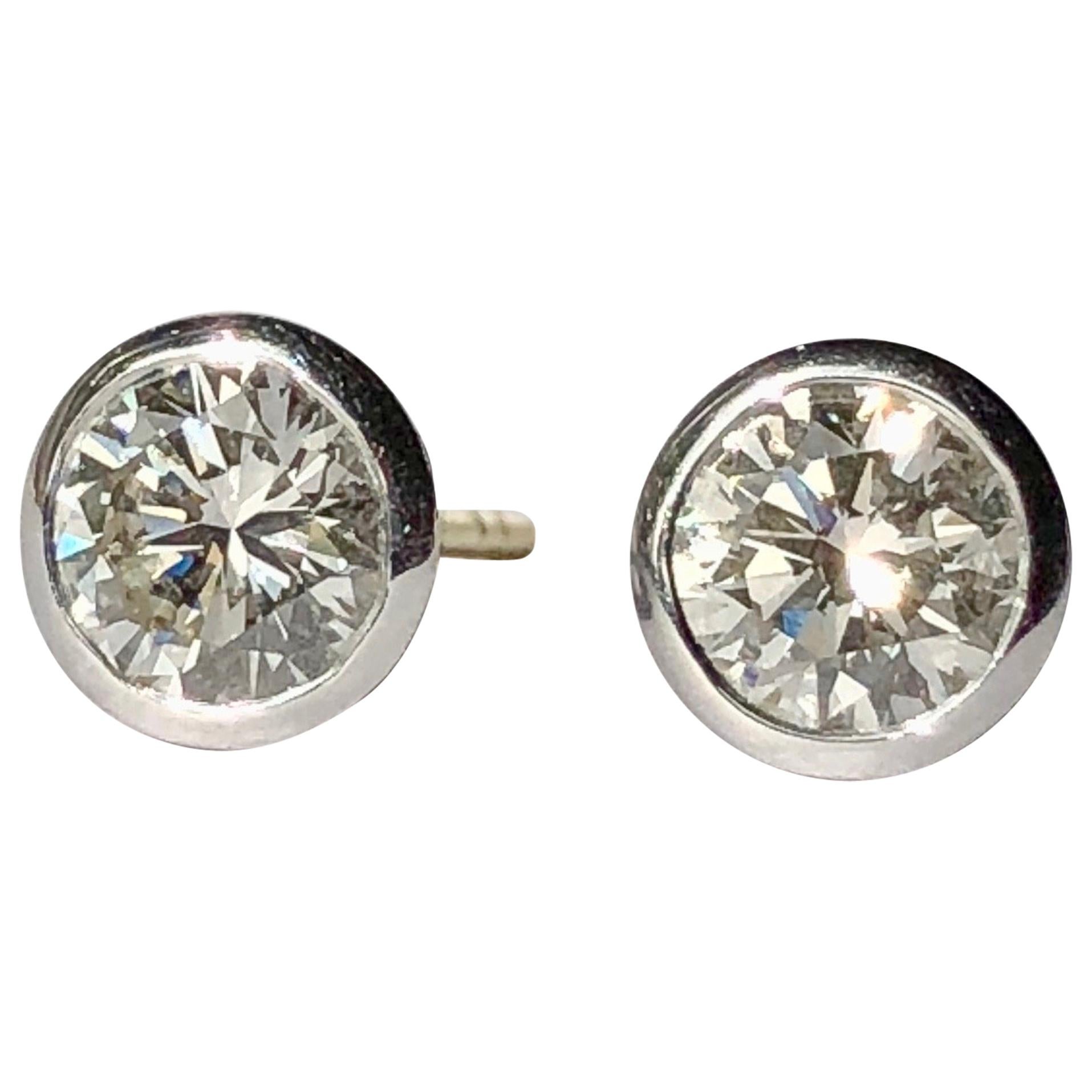 White Diamond Earrings Studs Single Stone Round Brilliant Cut Solitaire 18k Gold