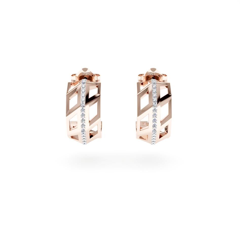 Modern White Diamond Elegant Rose 18K Gold Earrings for Her for Him For Sale