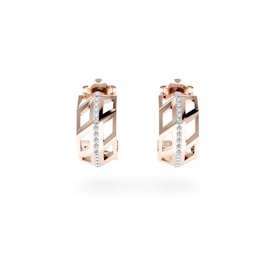 White Diamond Elegant Rose 18K Gold Earrings for Her for Him In New Condition For Sale In Genève, GE