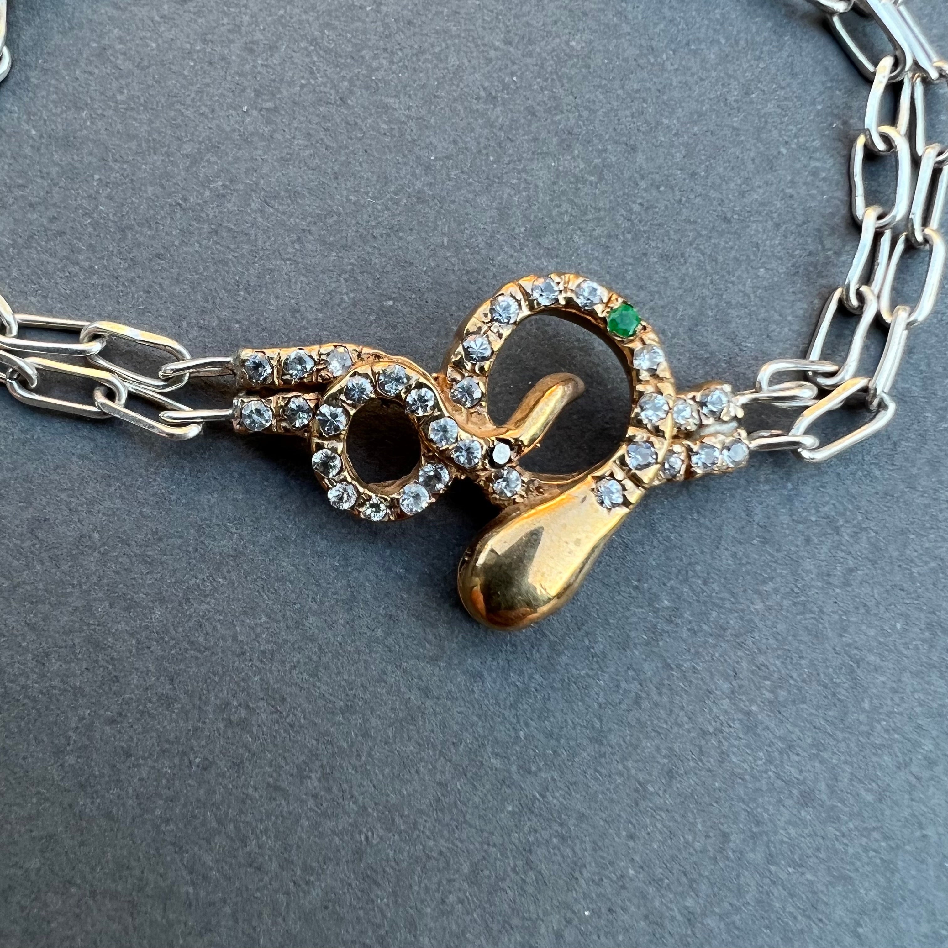 Weißer Diamant Smaragd Schwarzer Diamant Rubin Schlangenarmband  Bronze-Silberkette J Dauphin

J DAUPHIN 