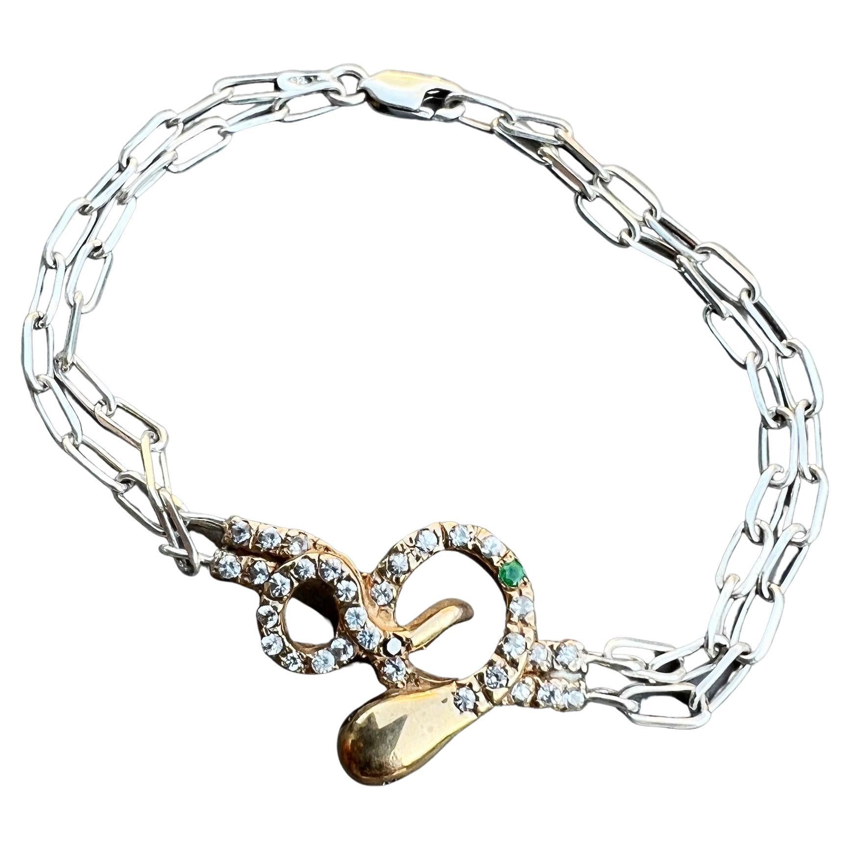 Weißer weißer Diamant Smaragd Schwarzer Diamant Rubin Schlangenarmband Bronze Silber Kette