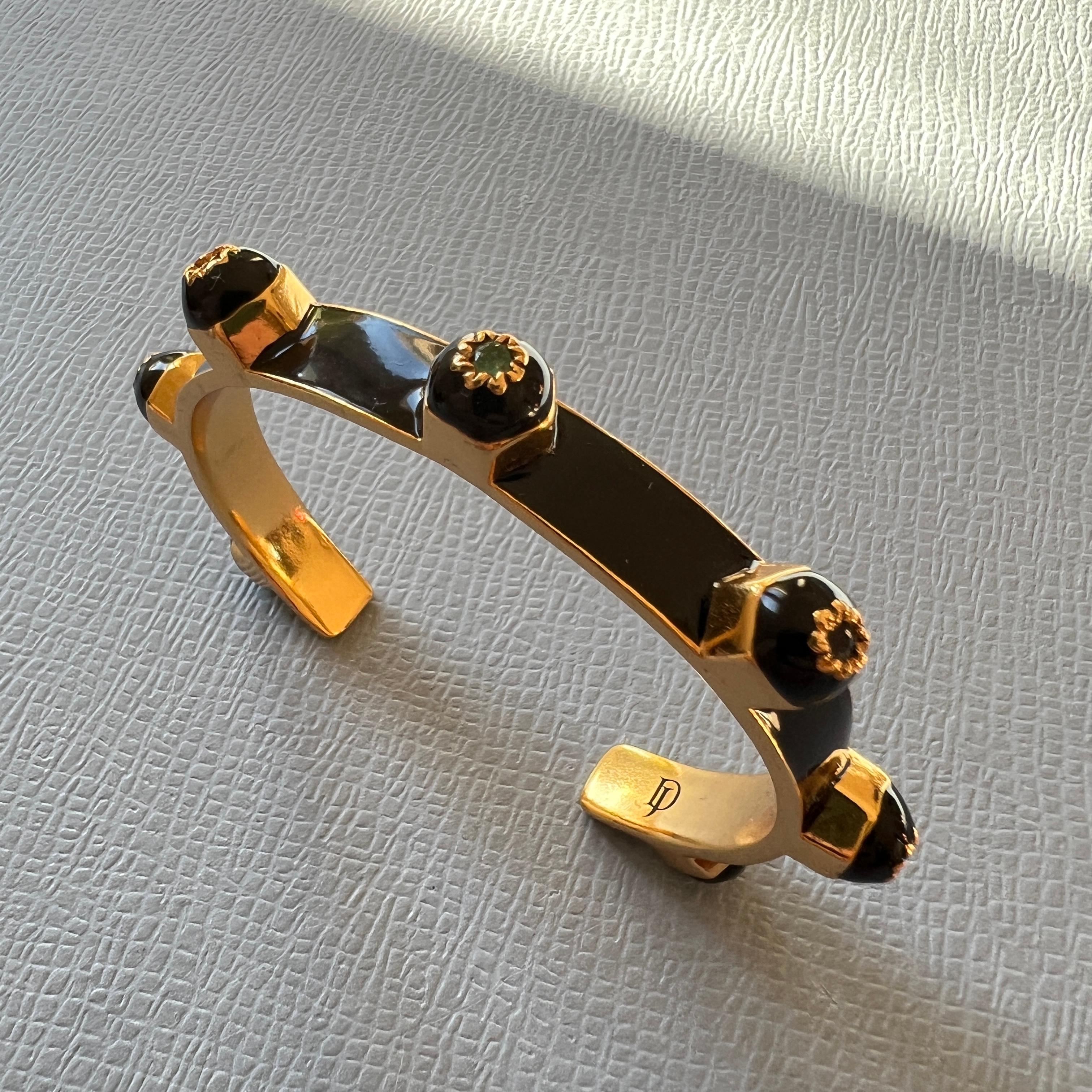Black Enamel Chakra Cuff Bracelet Ruby, Sapphire, Emerald, and Diamond For Sale 4