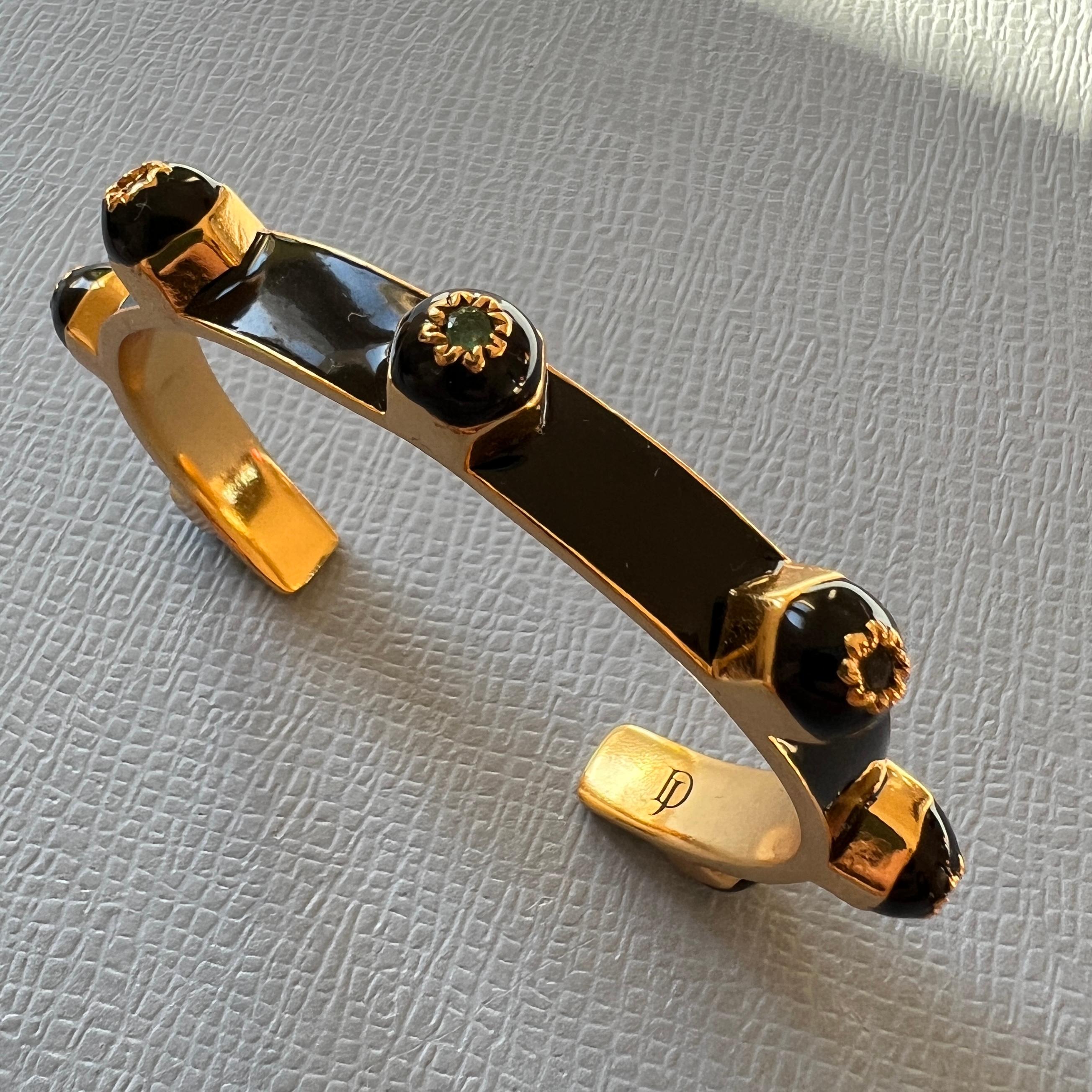 Black Enamel Chakra Cuff Bracelet Ruby, Sapphire, Emerald, and Diamond For Sale 5