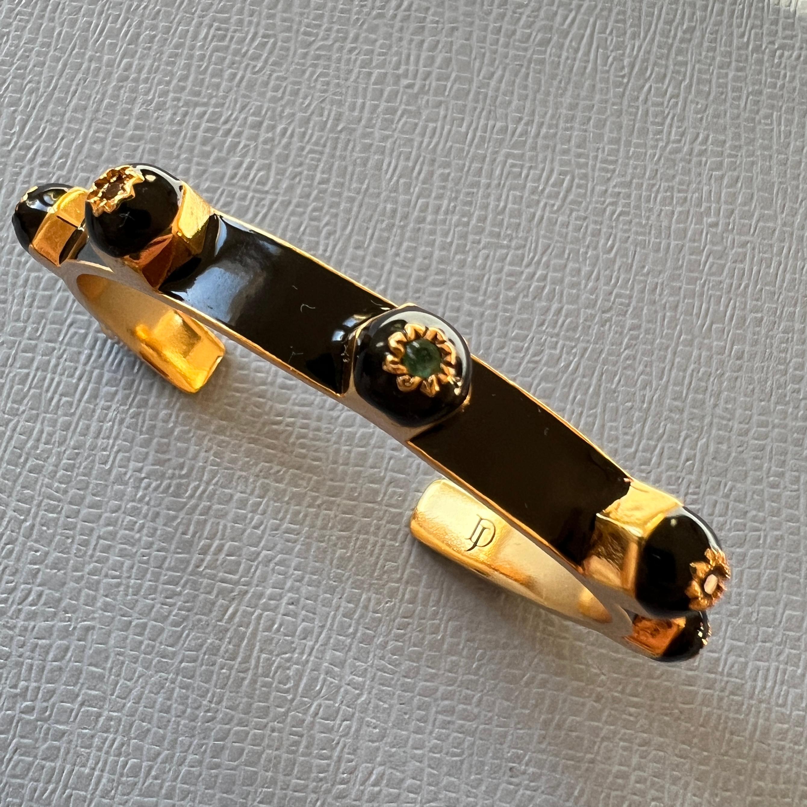Black Enamel Chakra Cuff Bracelet Ruby, Sapphire, Emerald, and Diamond For Sale 6
