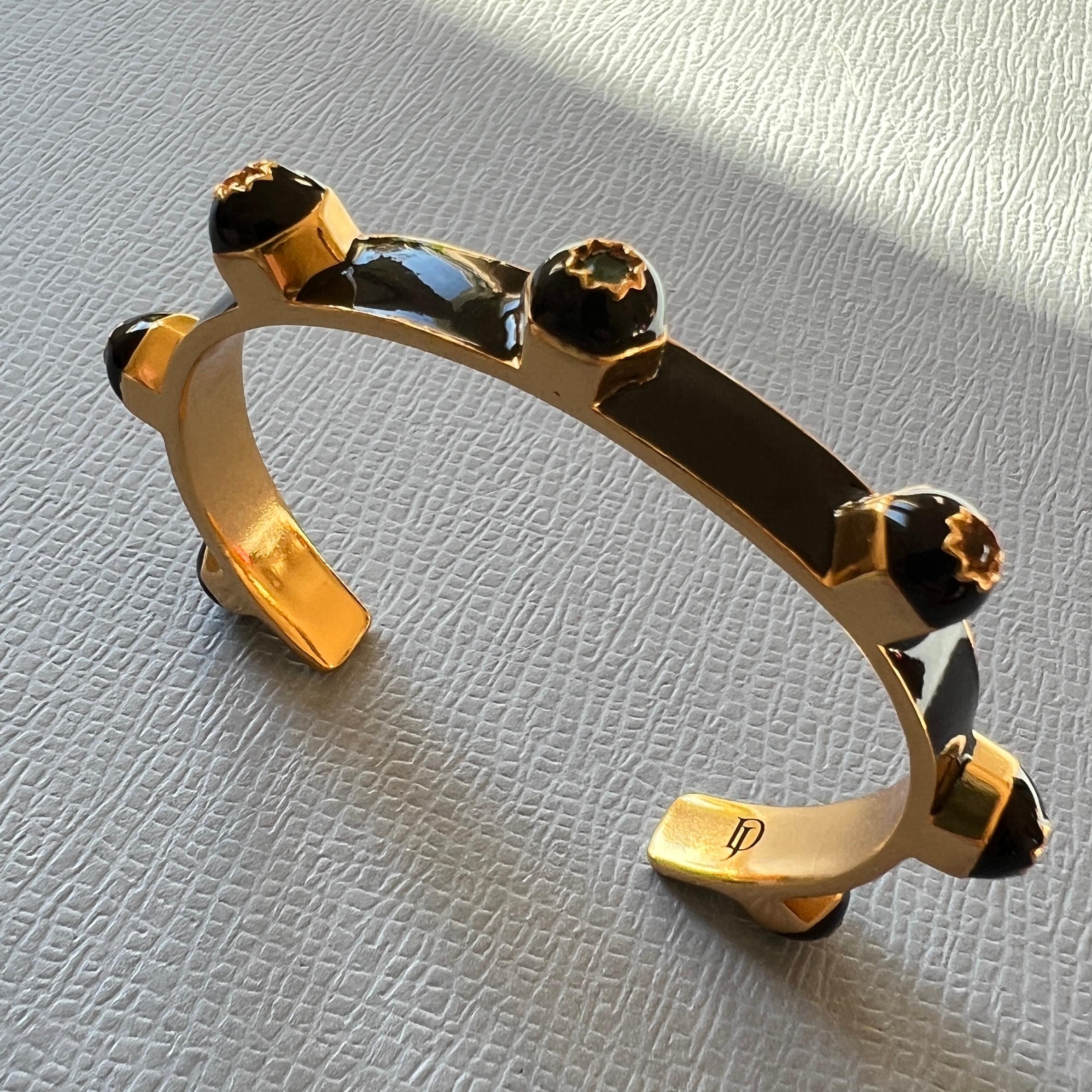 Women's Black Enamel Chakra Cuff Bracelet Ruby, Sapphire, Emerald, and Diamond For Sale