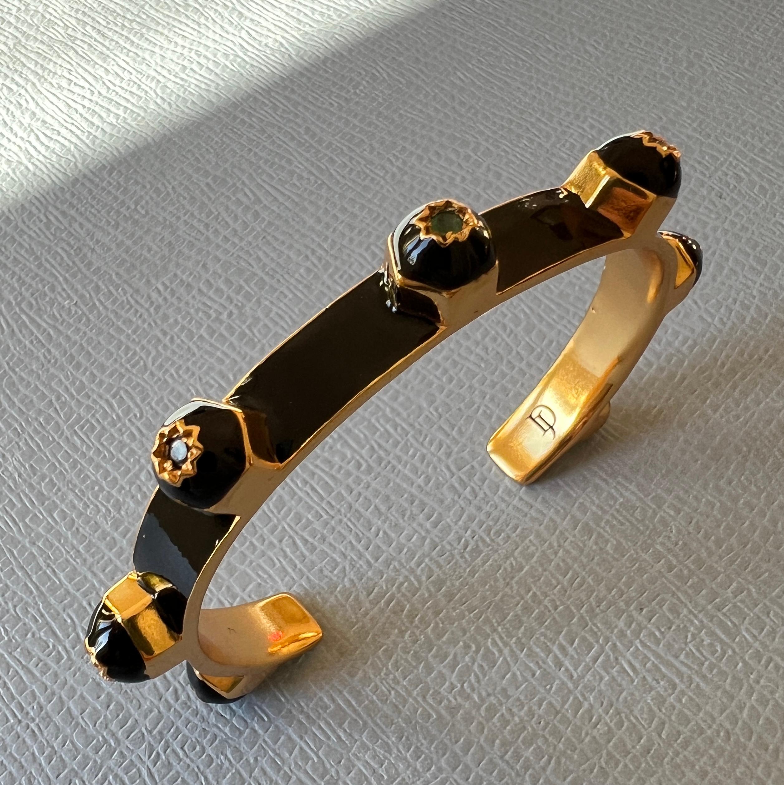 Black Enamel Chakra Cuff Bracelet Ruby, Sapphire, Emerald, and Diamond For Sale 1