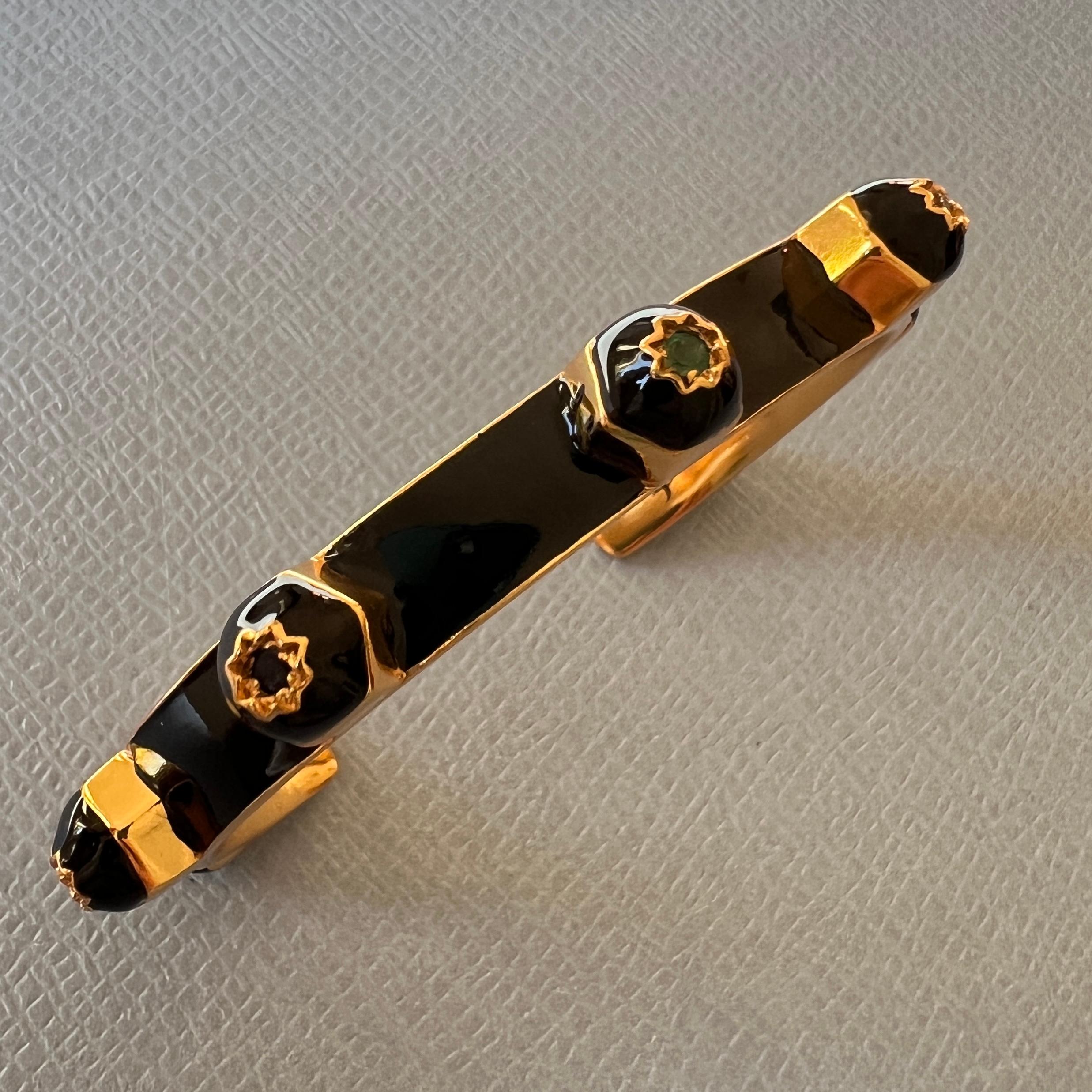 Black Enamel Chakra Cuff Bracelet Ruby, Sapphire, Emerald, and Diamond For Sale 2