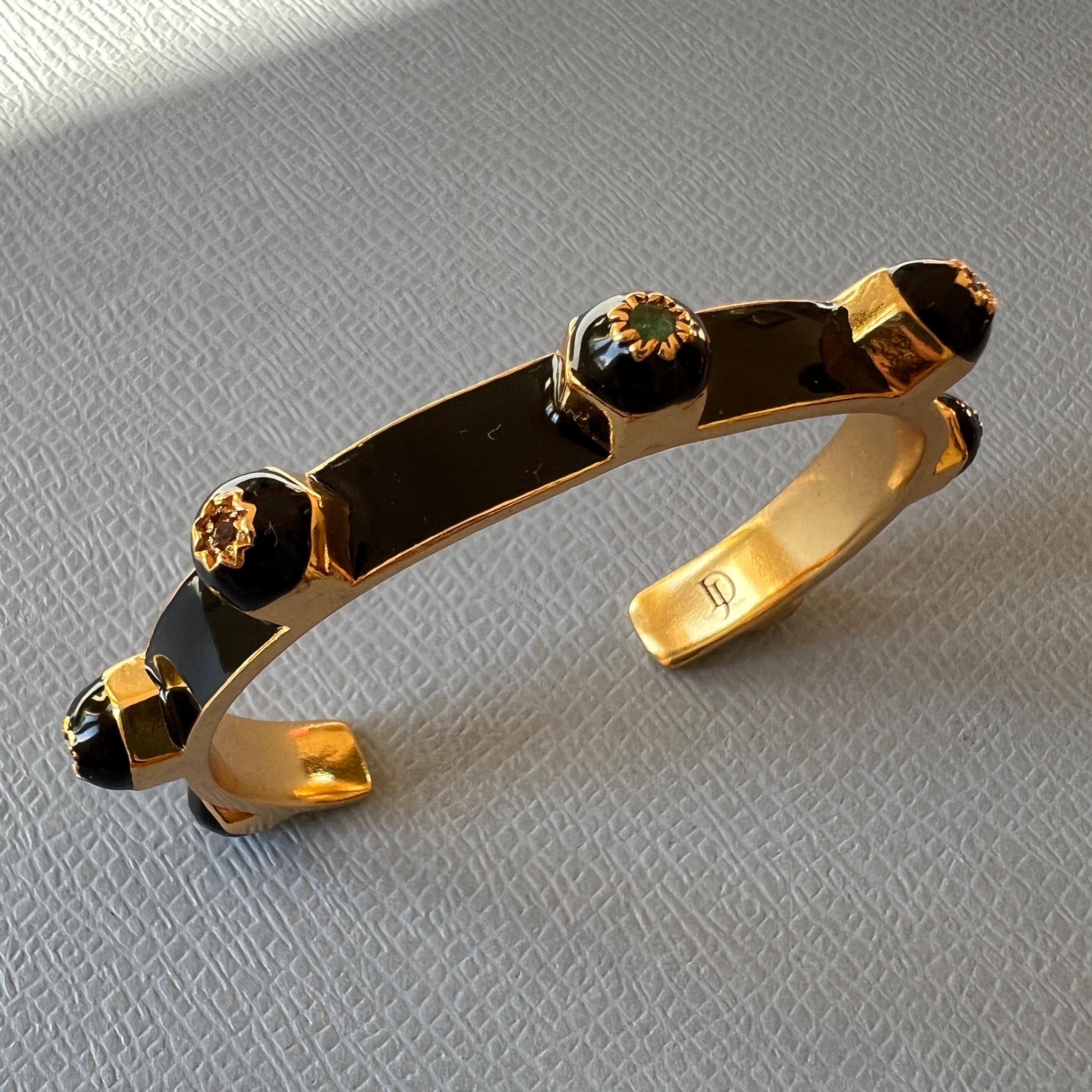 Black Enamel Chakra Cuff Bracelet Ruby, Sapphire, Emerald, and Diamond For Sale 3