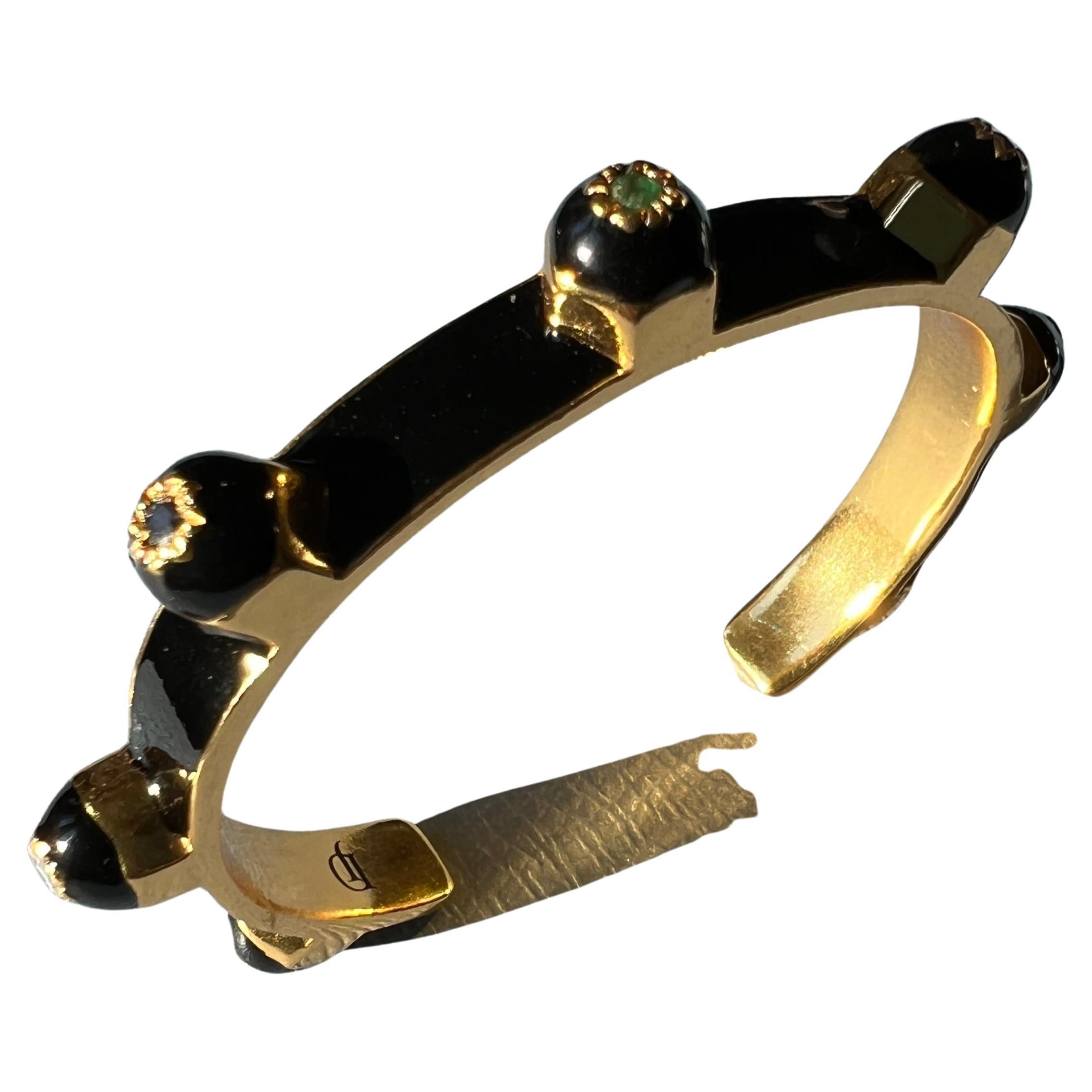 Pulsera Brazalete Chakra Esmalte Negro Rubí, Zafiro, Esmeralda y Diamante