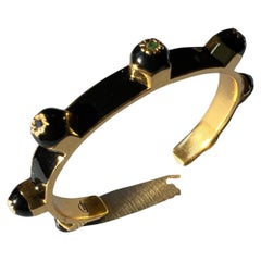 Black Enamel Chakra Cuff Bracelet Ruby, Sapphire, Emerald, and Diamond
