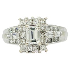 White Diamond Emerald Cut, Baguette and Round Ring in 18K White Gold