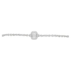White Diamond Emerald Cut Chain Bracelet in 18k White Gold