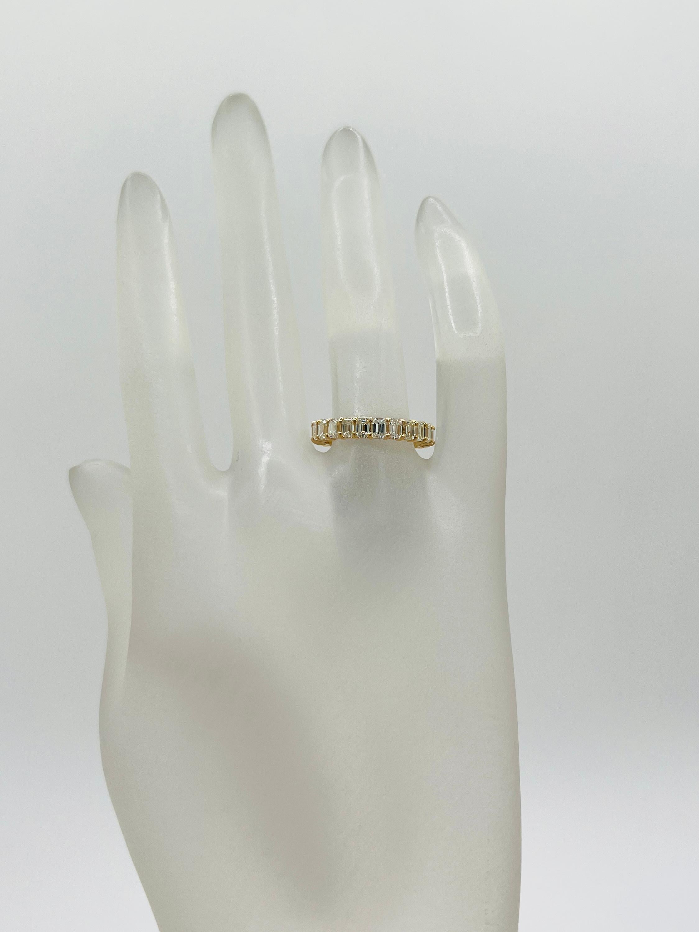 White Diamond Emerald Cut Eternity Band Ring in 14K Yellow Gold In New Condition In Los Angeles, CA