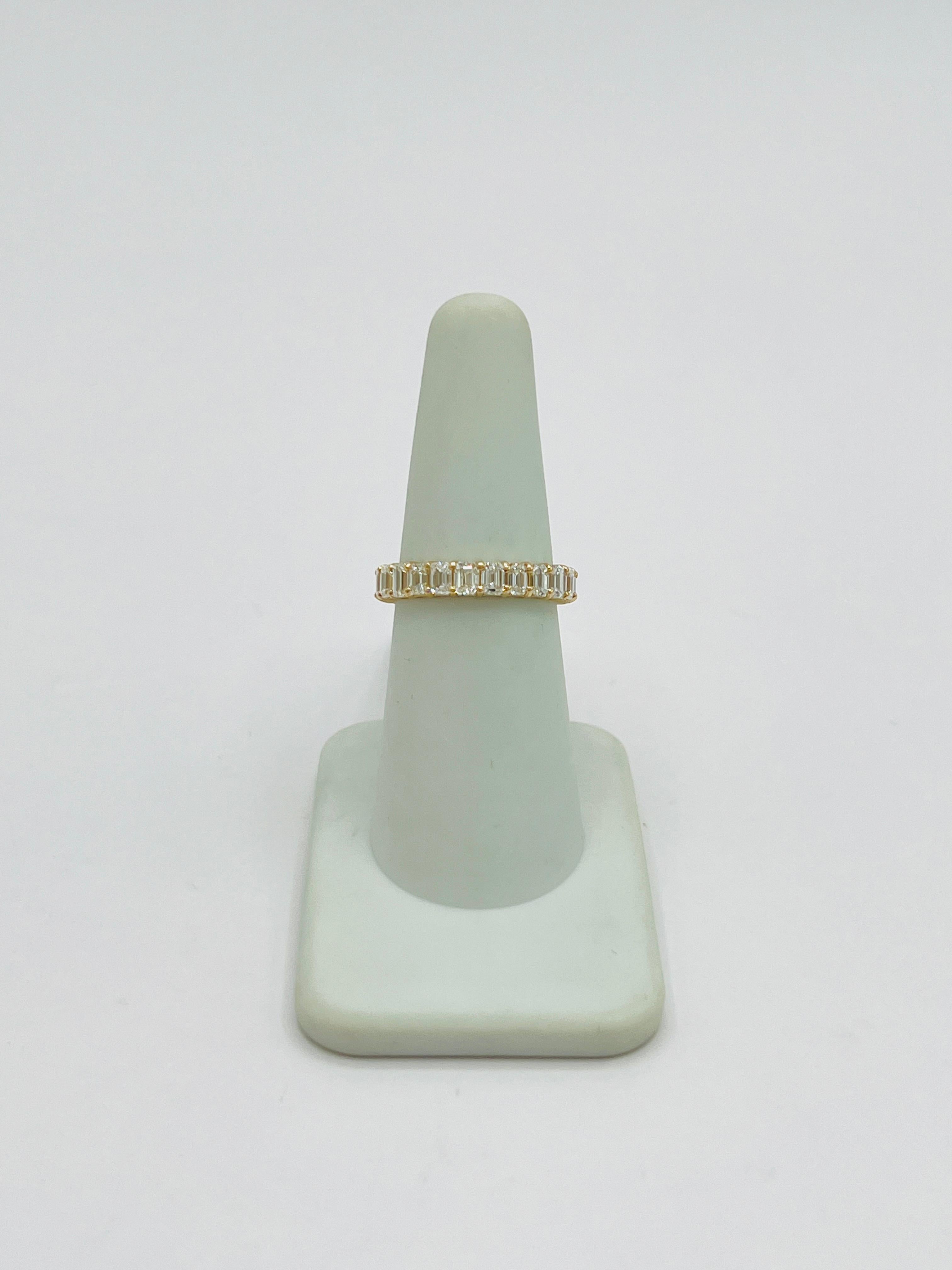 White Diamond Emerald Cut Eternity Band Ring in 14K Yellow Gold 1