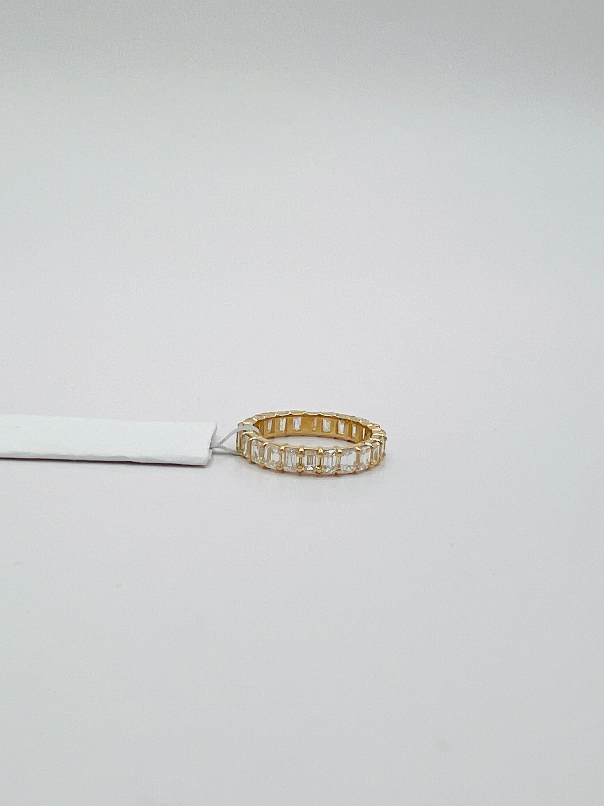 White Diamond Emerald Cut Eternity Band Ring in 14K Yellow Gold 2