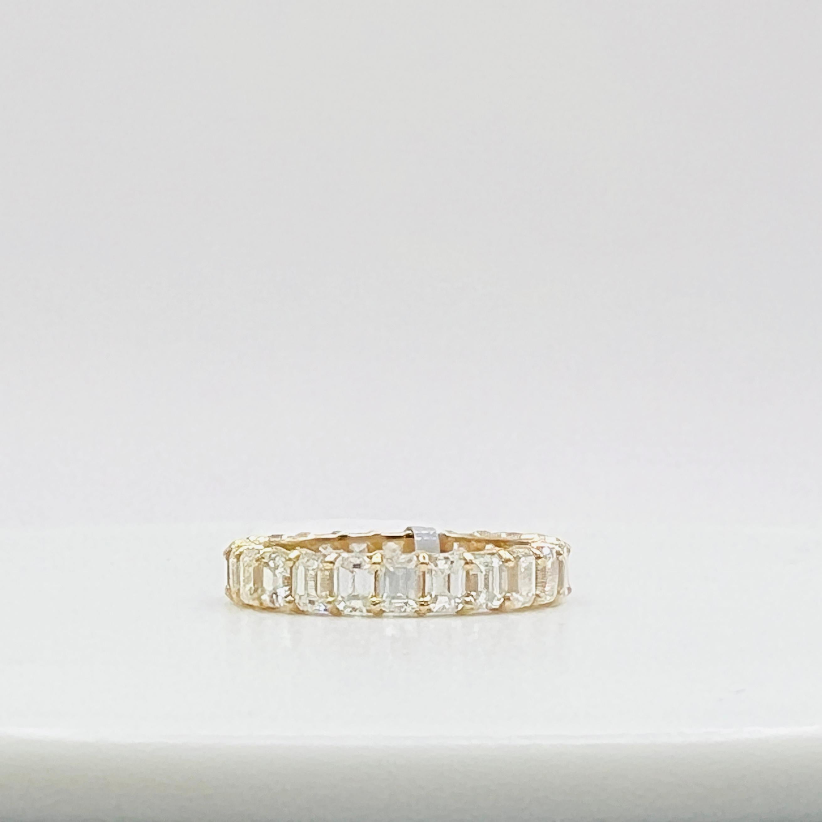 White Diamond Emerald Cut Eternity Band Ring in 14K Yellow Gold 4