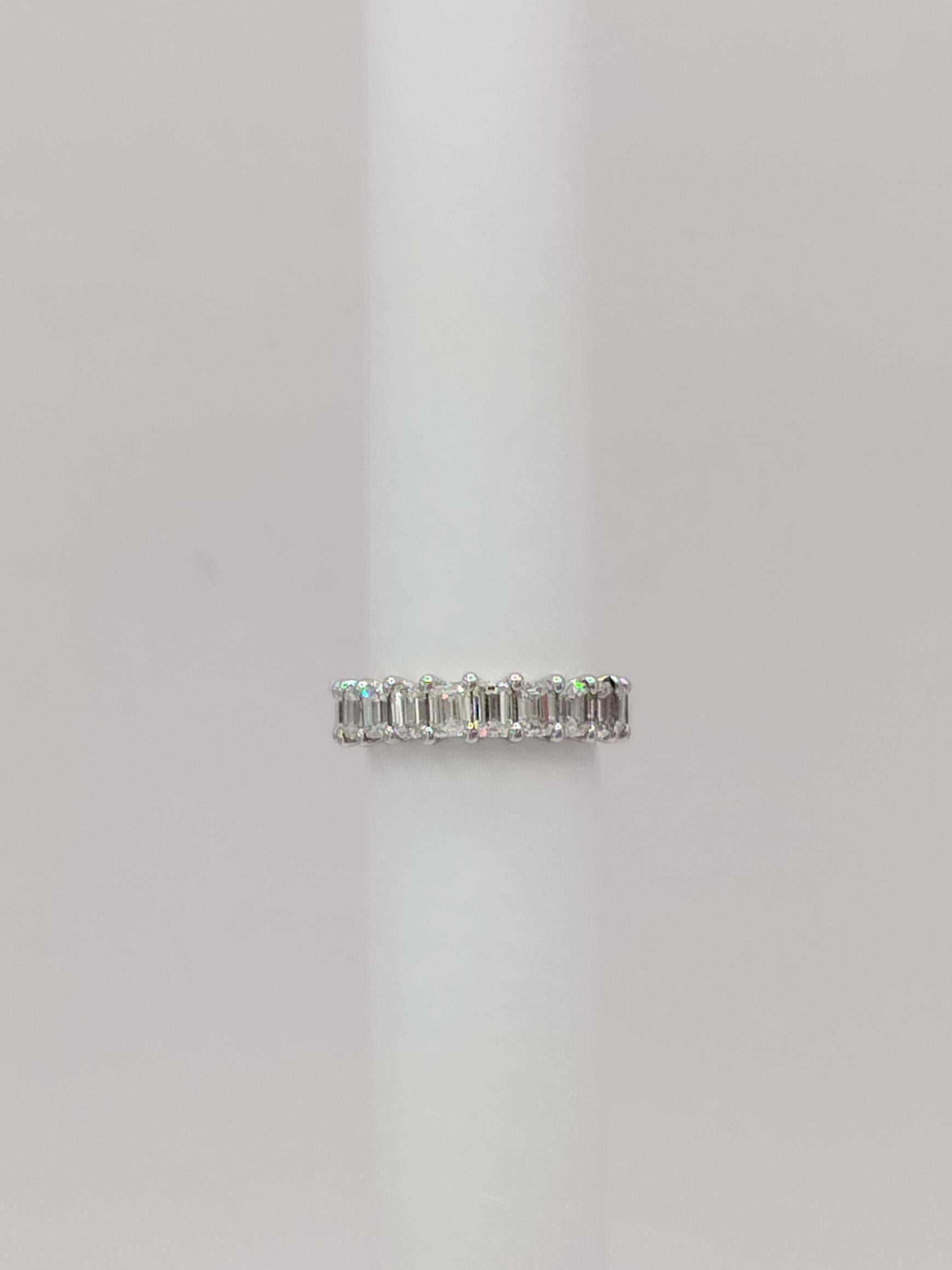 White Diamond Emerald Cut Eternity Band Ring in 18K White Gold For Sale 4