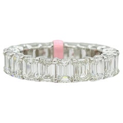 White Diamond Emerald Cut Eternity Band Ring in 18K White Gold