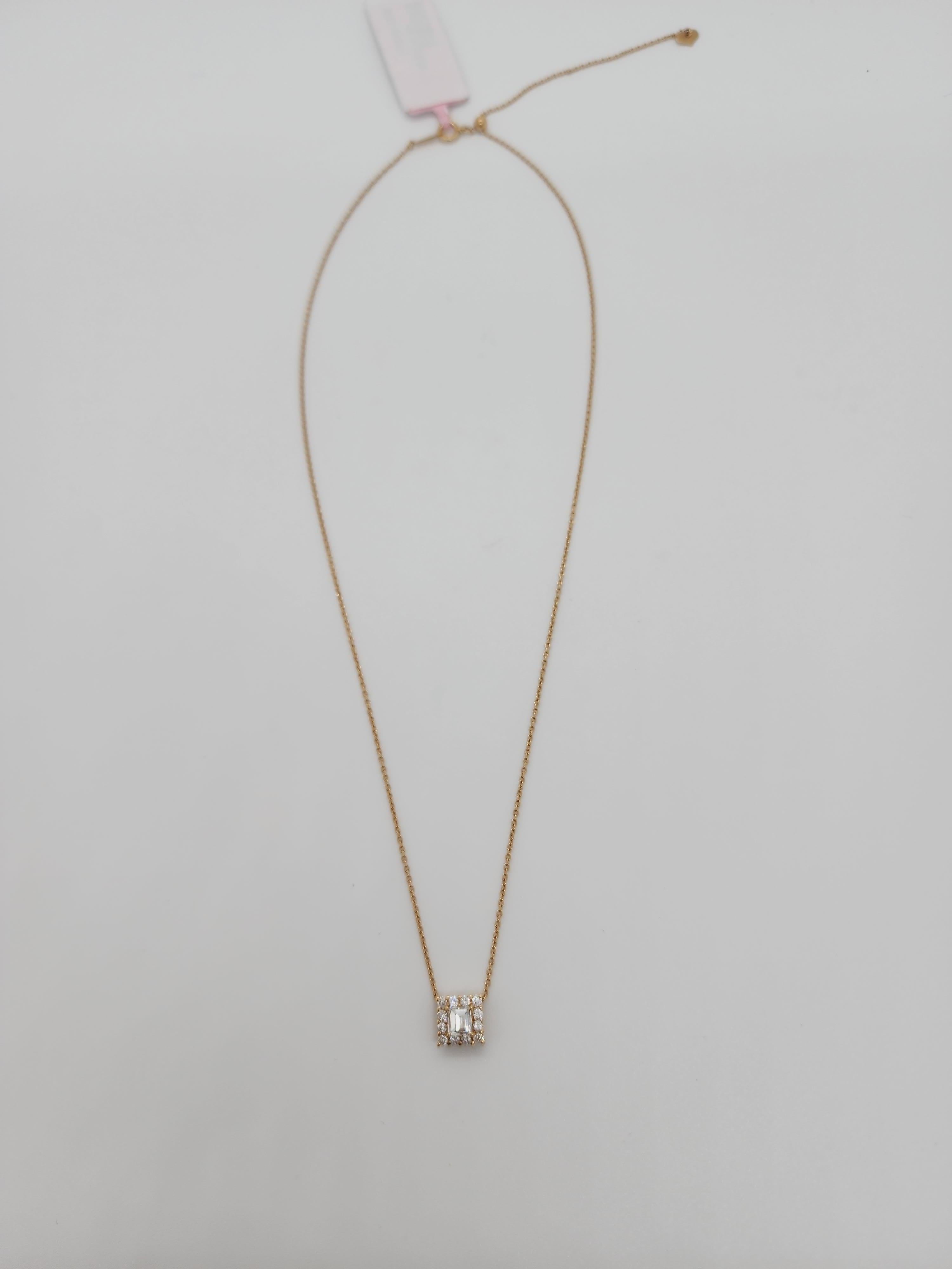 Women's or Men's White Diamond Emerald Cut Pendant in 18k Rose Gold For Sale