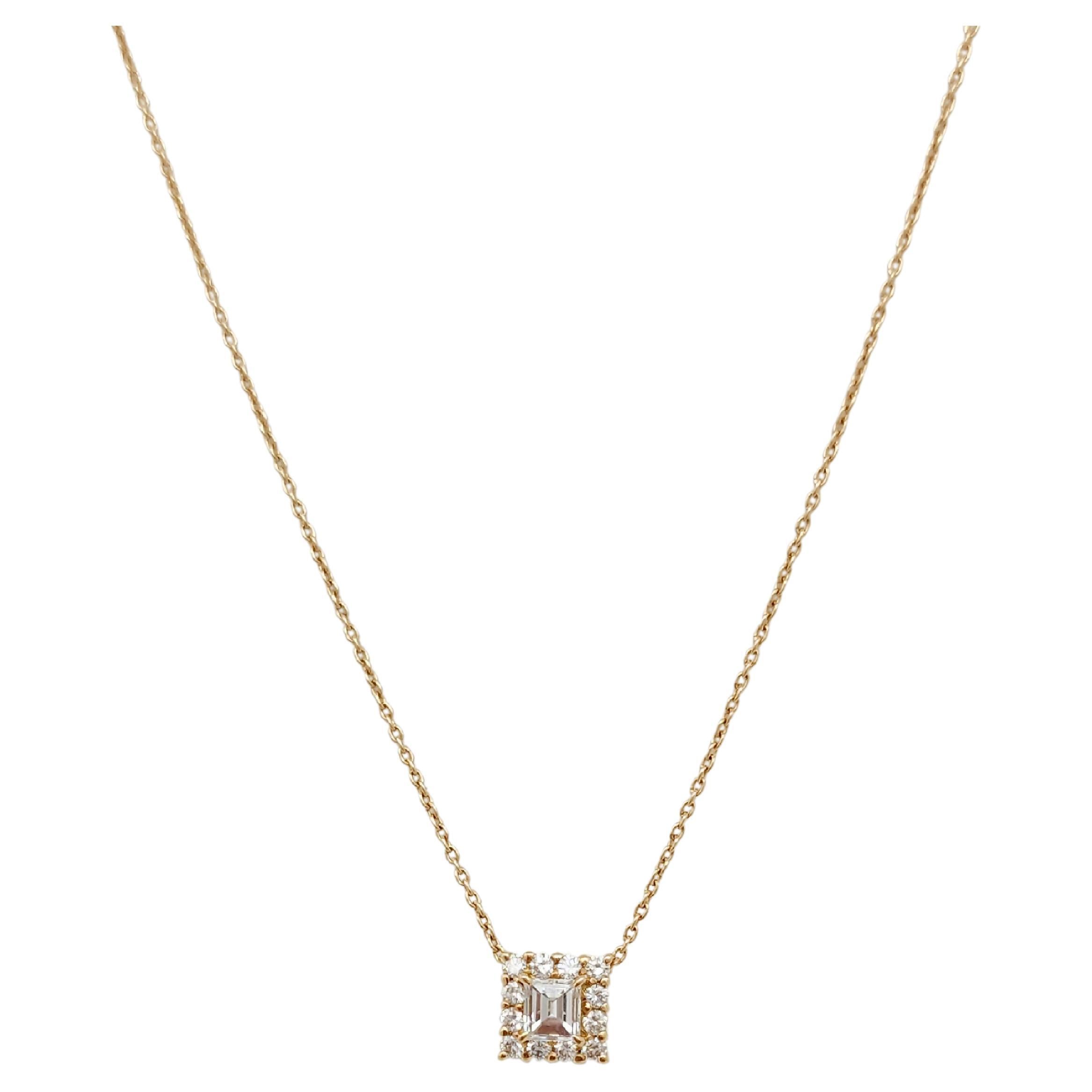 White Diamond Emerald Cut Pendant in 18k Rose Gold