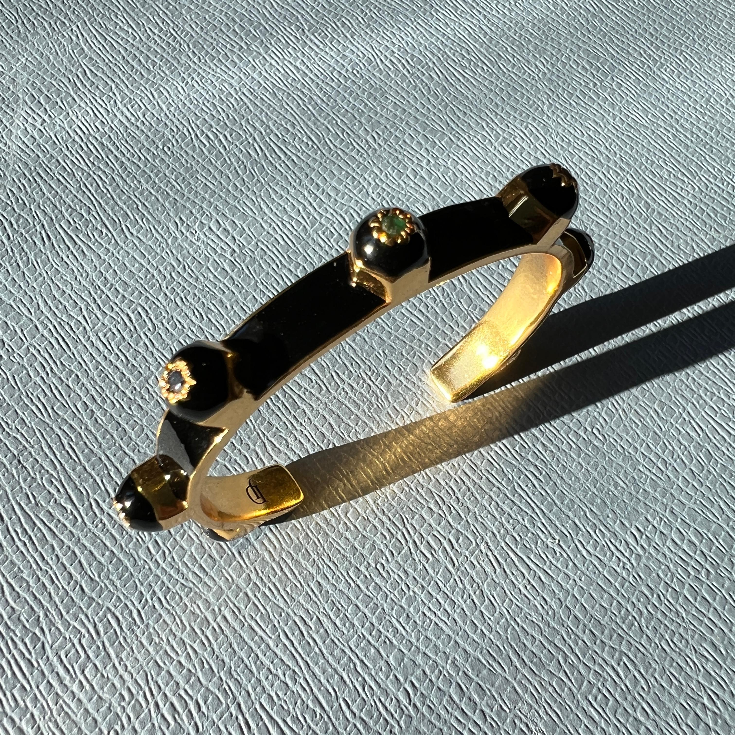 Black Enamel Chakra Cuff Bracelet with Ruby, Sapphire, Emerald, and Diamond For Sale 6