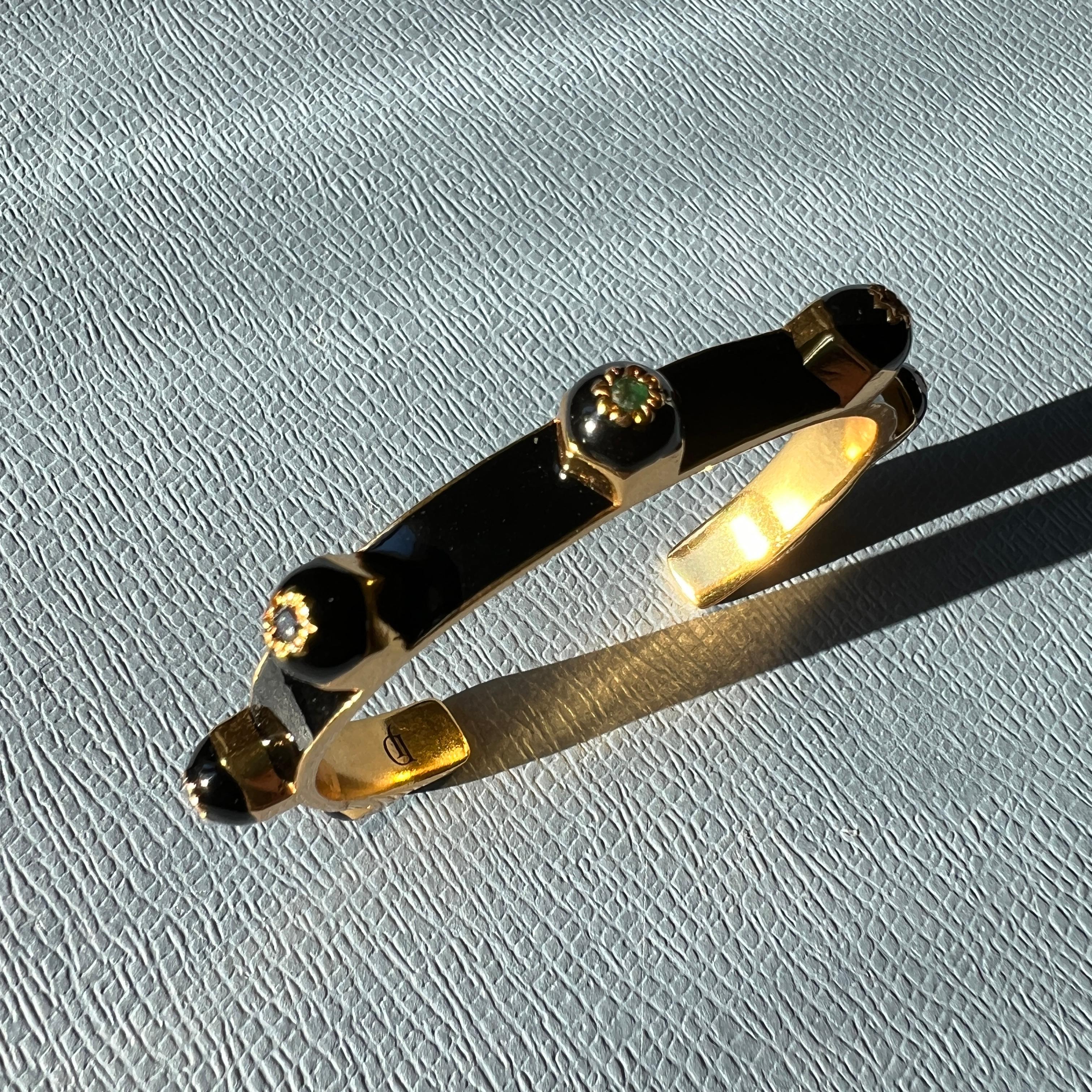 Black Enamel Chakra Cuff Bracelet with Ruby, Sapphire, Emerald, and Diamond For Sale 8