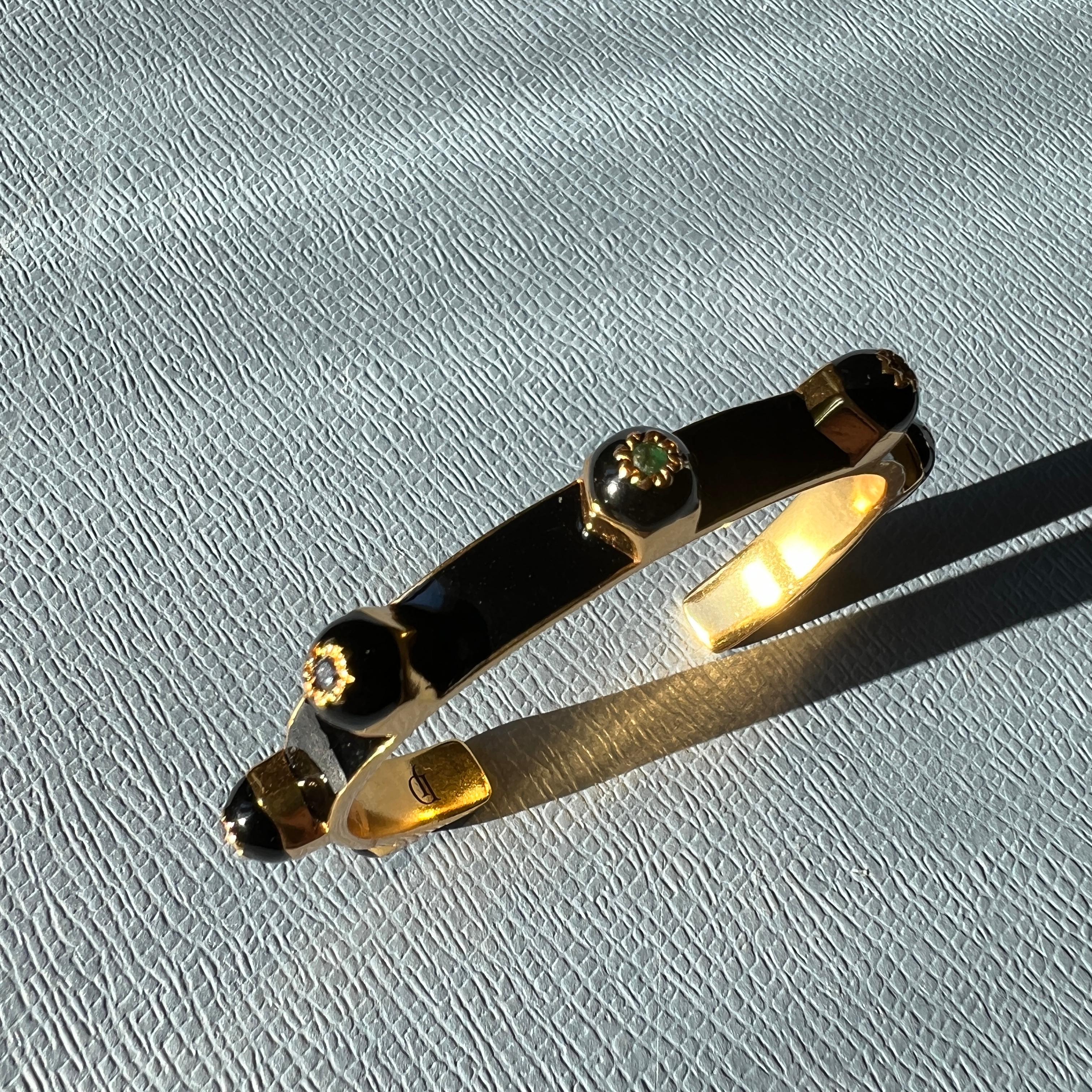 Black Enamel Chakra Cuff Bracelet with Ruby, Sapphire, Emerald, and Diamond For Sale 9