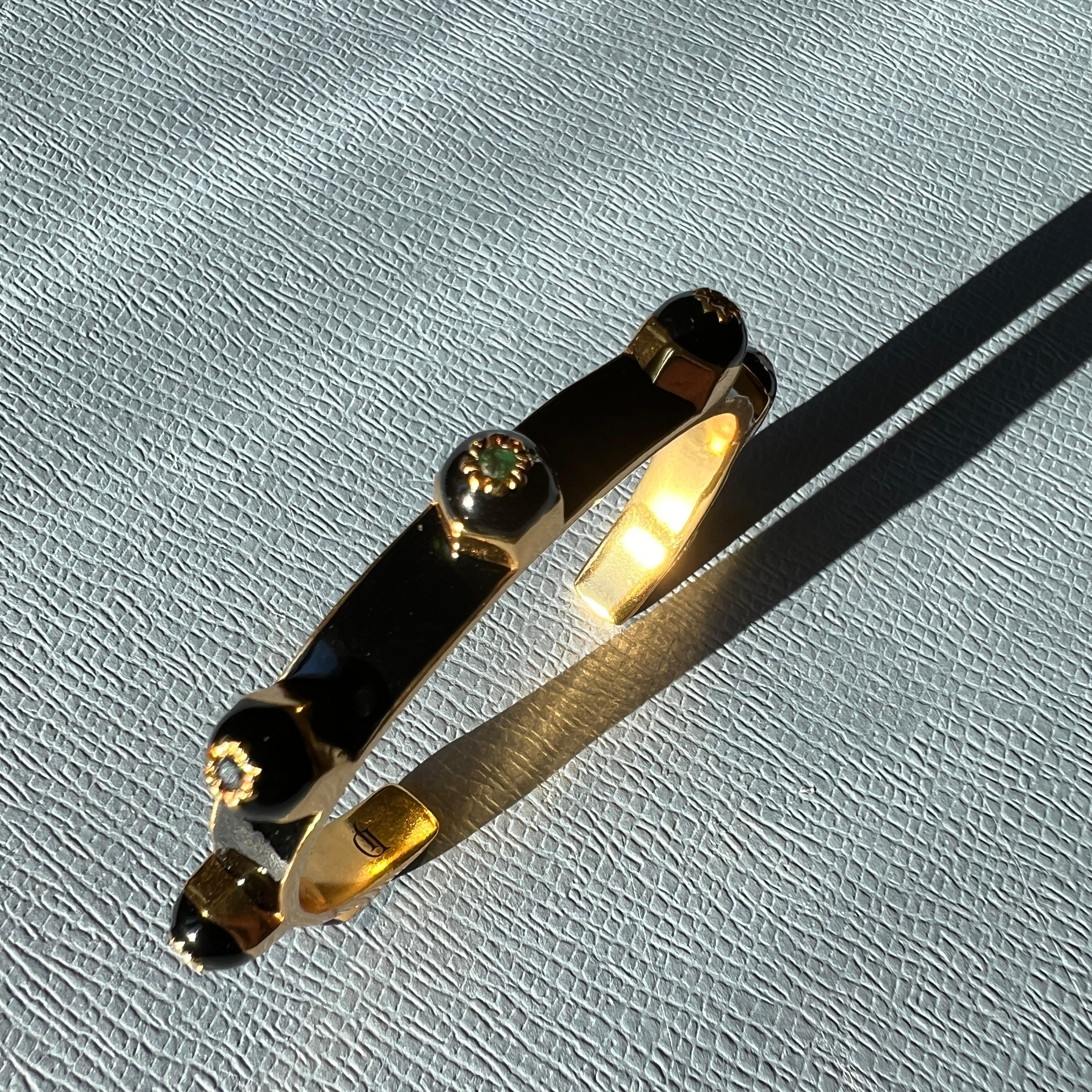 Black Enamel Chakra Cuff Bracelet with Ruby, Sapphire, Emerald, and Diamond For Sale 10