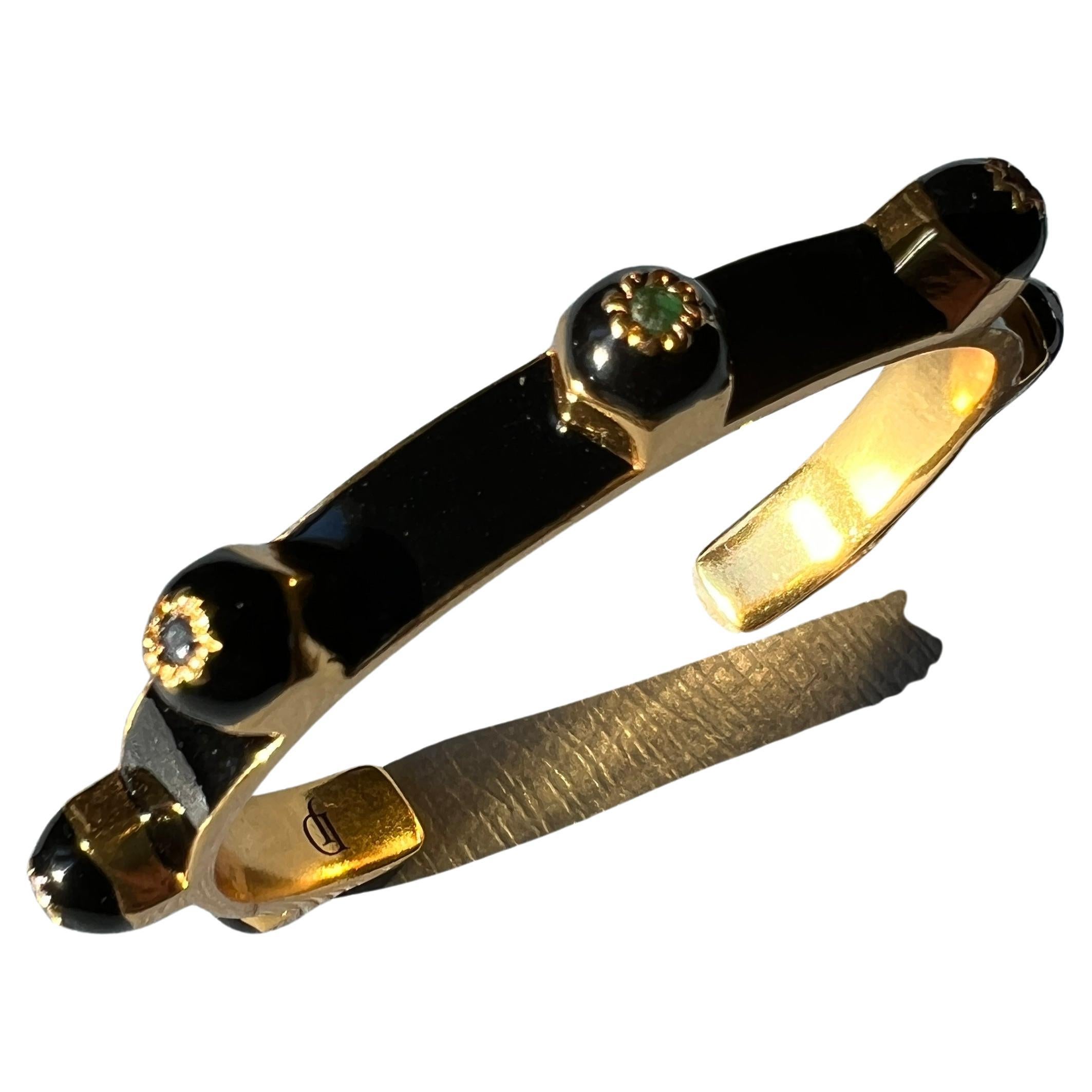 Pulsera Brazalete Chakra de Esmalte Negro con Rubí, Zafiro, Esmeralda y Diamante