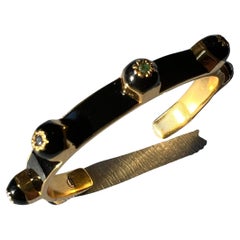 Black Enamel Chakra Cuff Bracelet with Ruby, Sapphire, Emerald, and Diamond