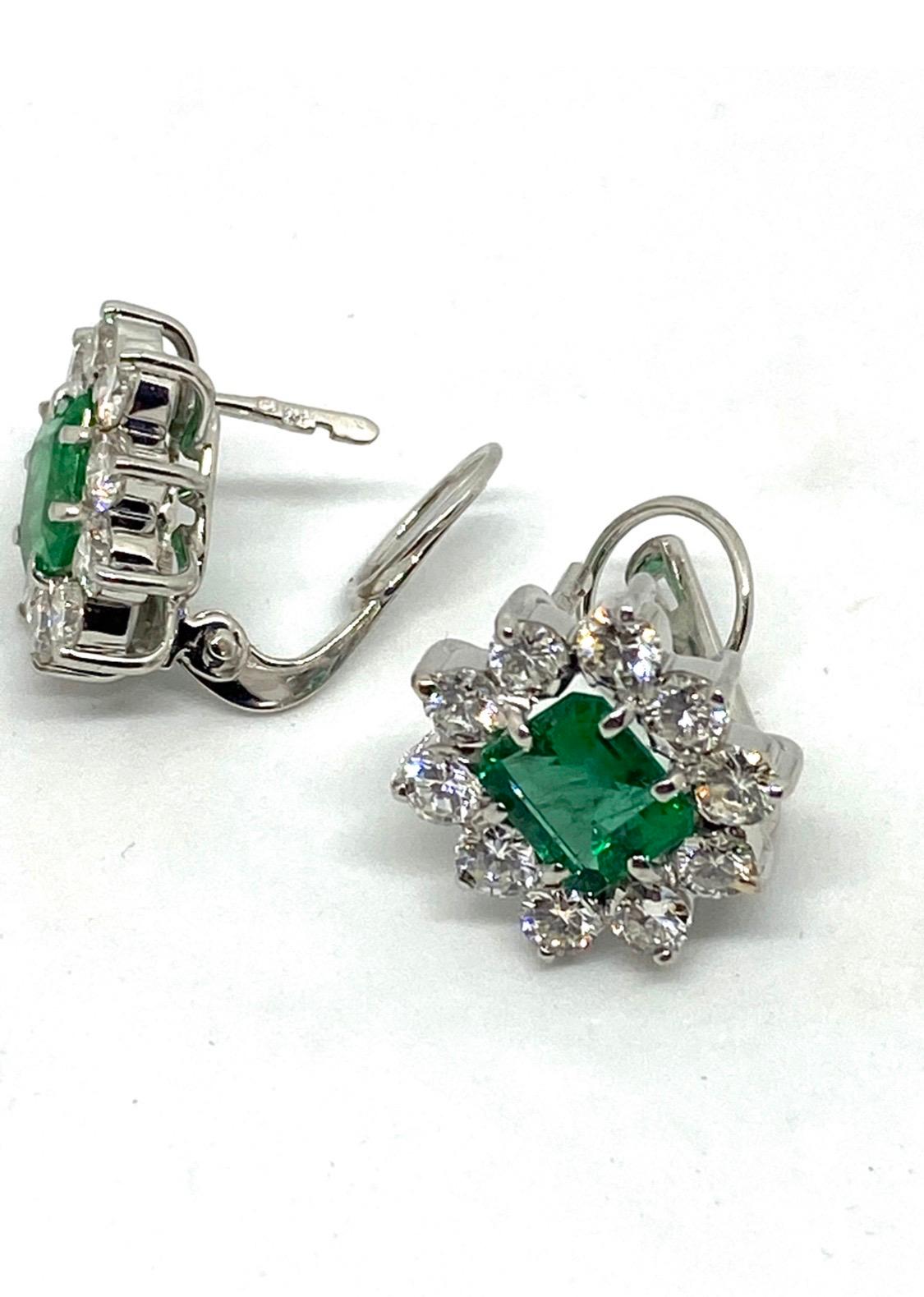 Modern White Diamond Emerald Gold Stud Earrings