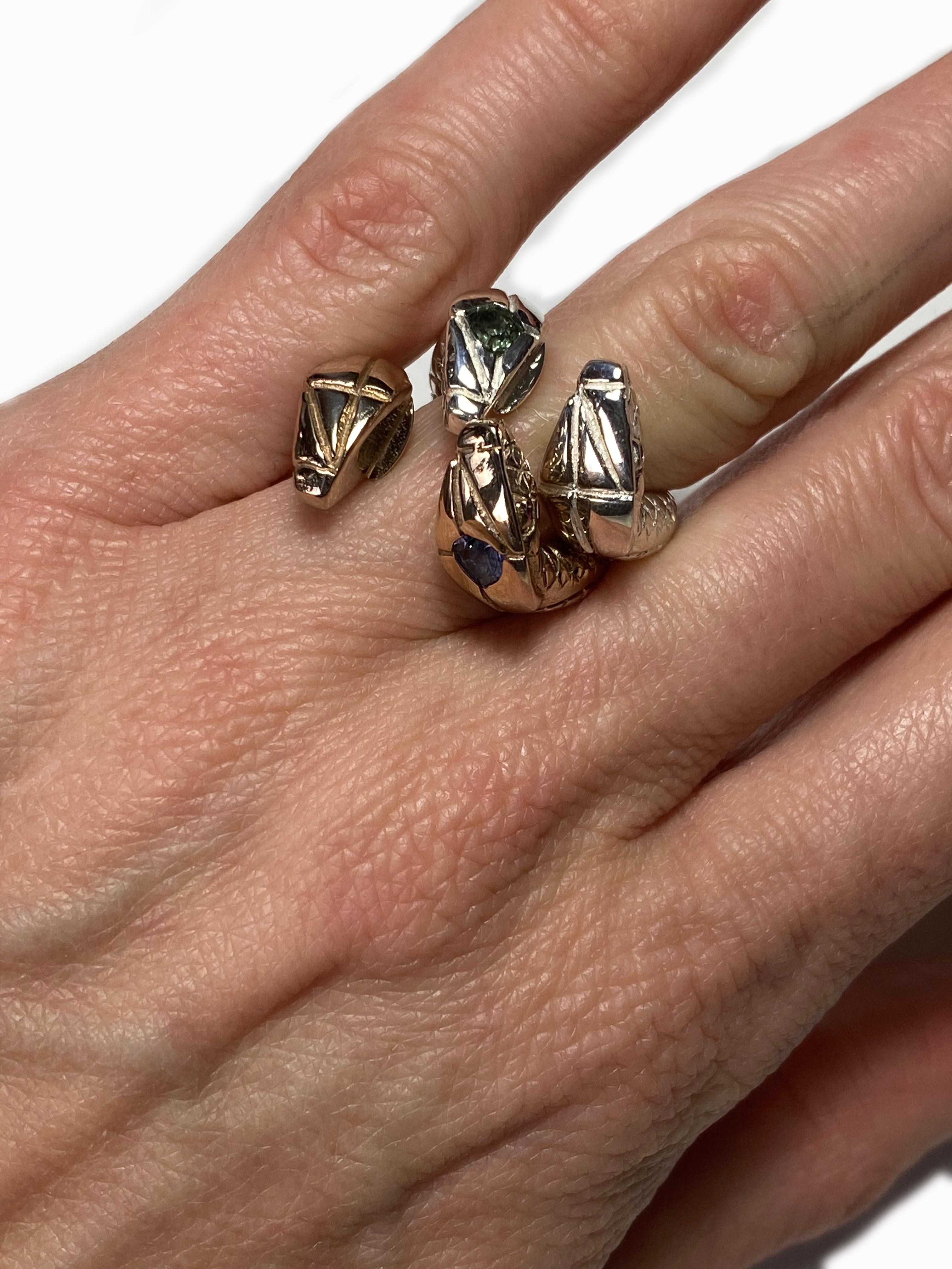  Weißer Diamant  Smaragd Herz Rubin Schlangen-Cocktail  Bronze-Ring  J DAUPHIN im Angebot 1