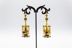 White Diamond Emerald Onyx Pearl Enamel Yellow Gold Stud "Carousel" Earrings
