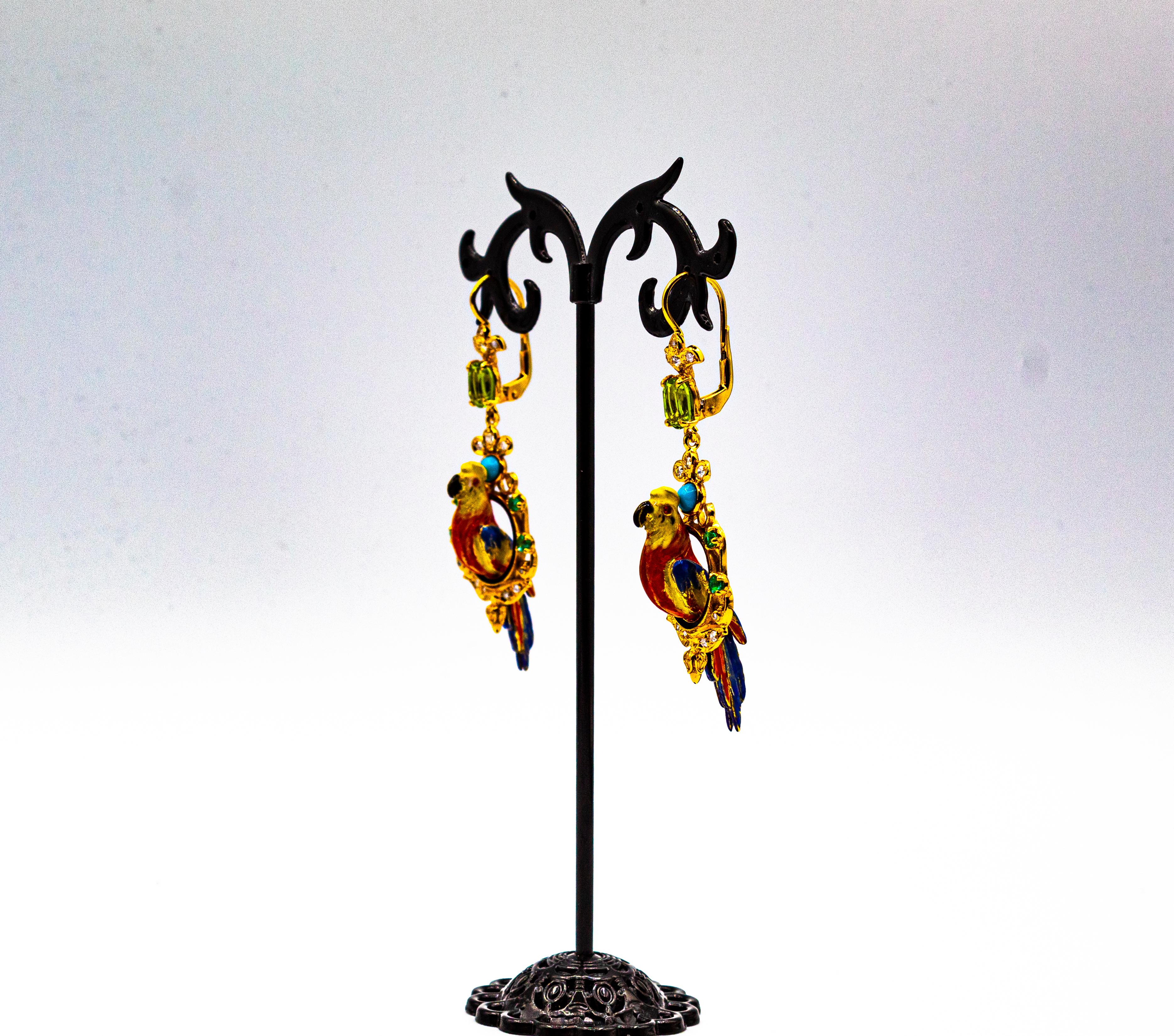 Whiting Diamante Smeraldo Peridoto Turchese Perla Smalto Oro Giallo Orecchini a goccia in vendita 4
