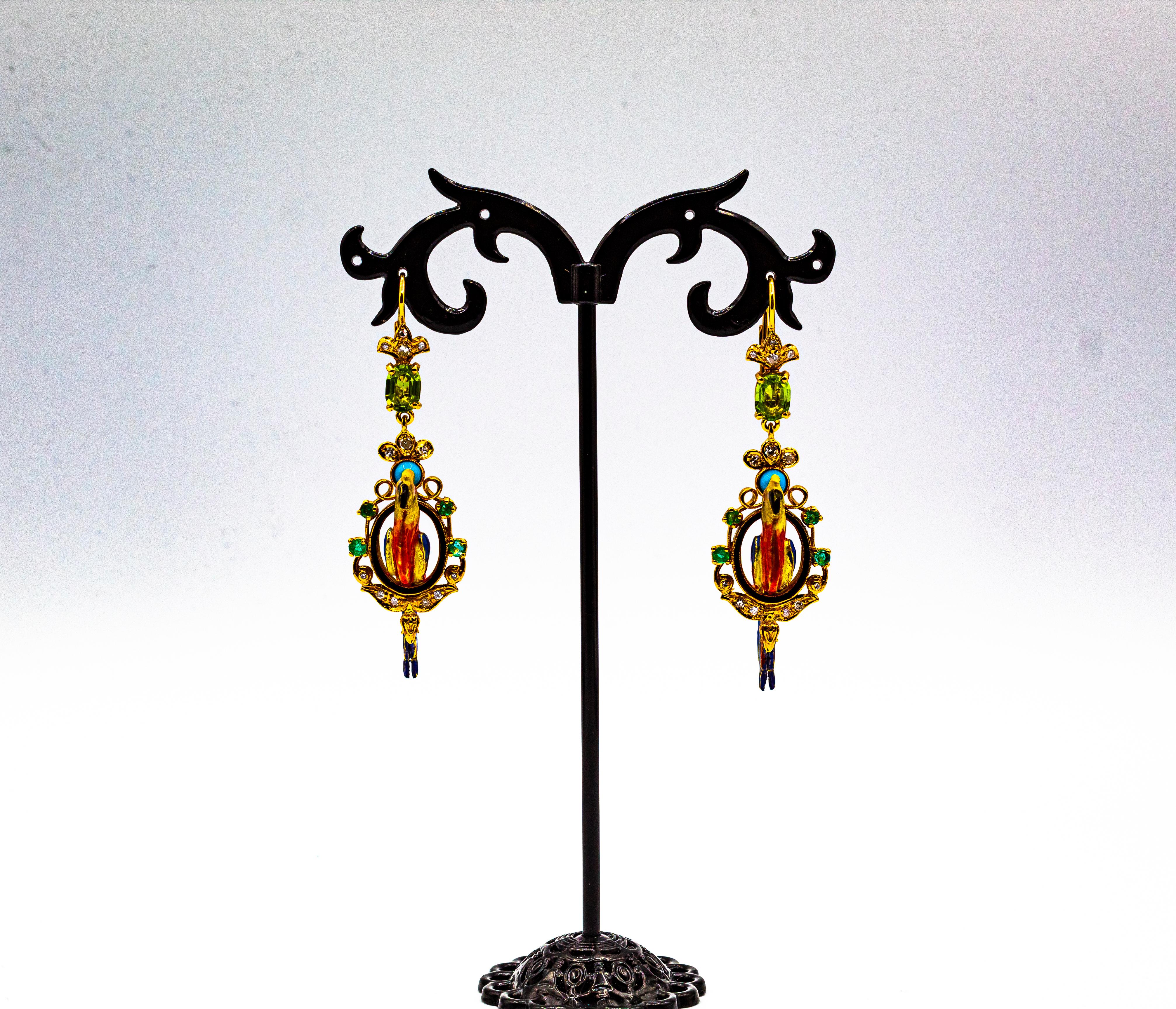 da uomo o donna Whiting Diamante Smeraldo Peridoto Turchese Perla Smalto Oro Giallo Orecchini a goccia in vendita