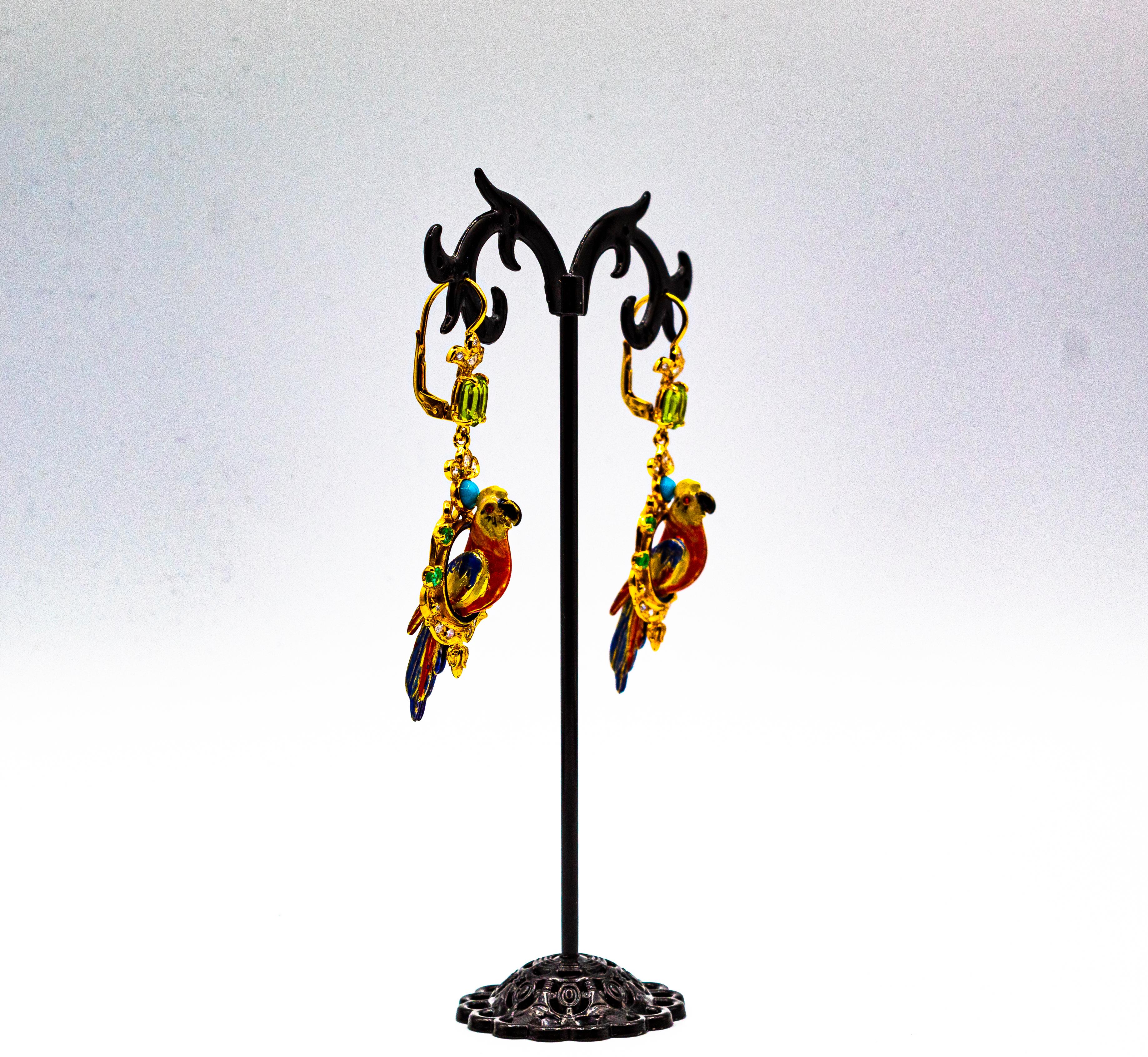 Whiting Diamante Smeraldo Peridoto Turchese Perla Smalto Oro Giallo Orecchini a goccia in vendita 2