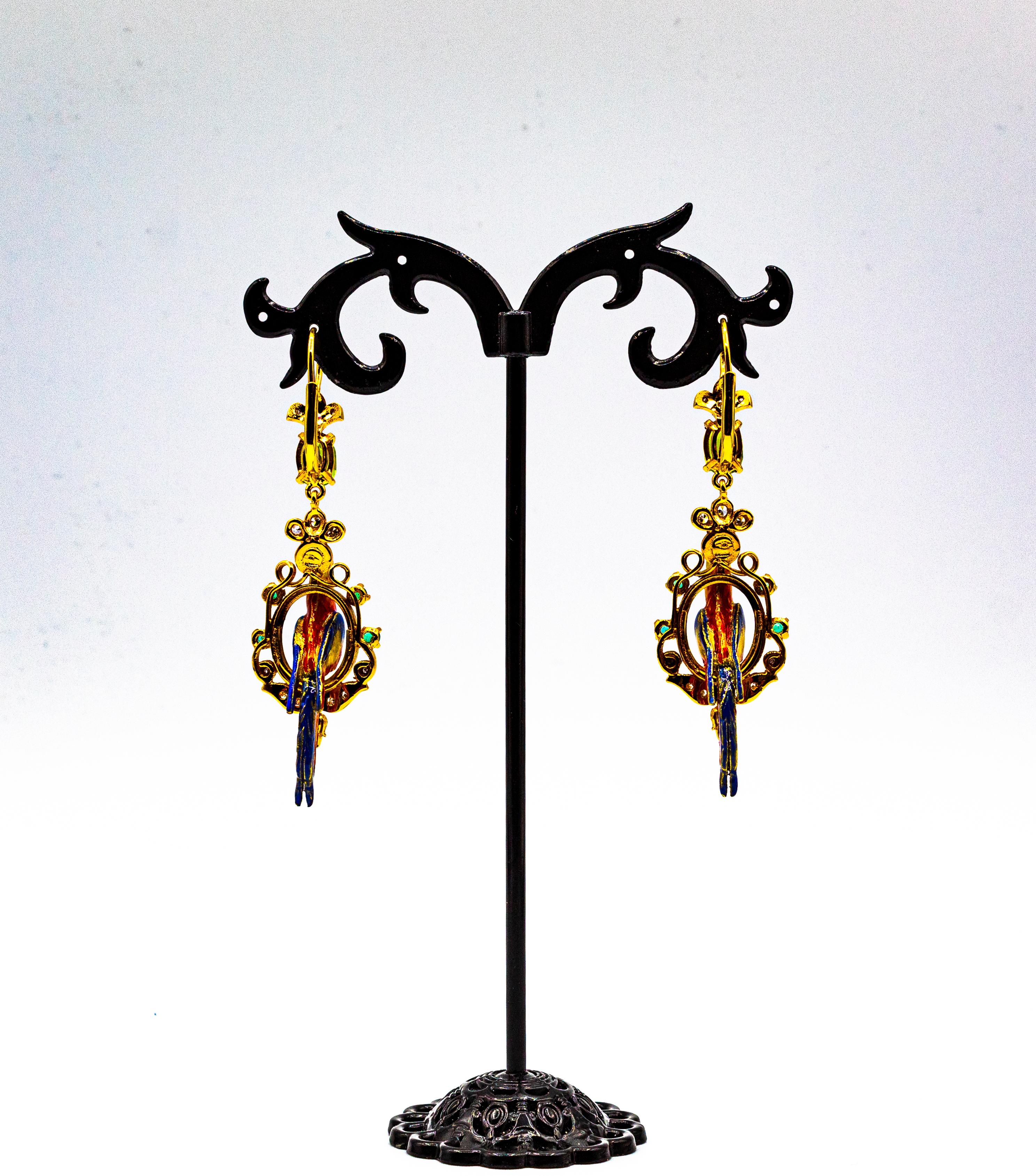 Whiting Diamante Smeraldo Peridoto Turchese Perla Smalto Oro Giallo Orecchini a goccia in vendita 3