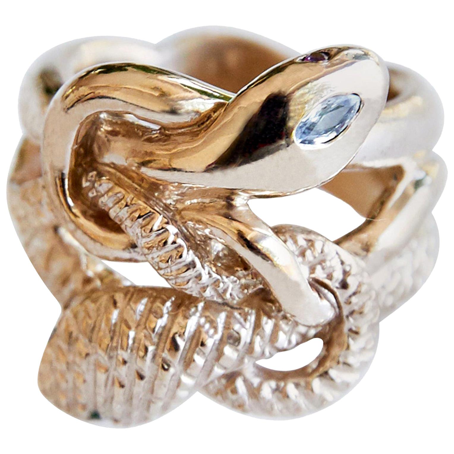 Weißer Diamant-Smaragd-Ring Schlangen Rubin Gold Cocktail-Ring im Angebot