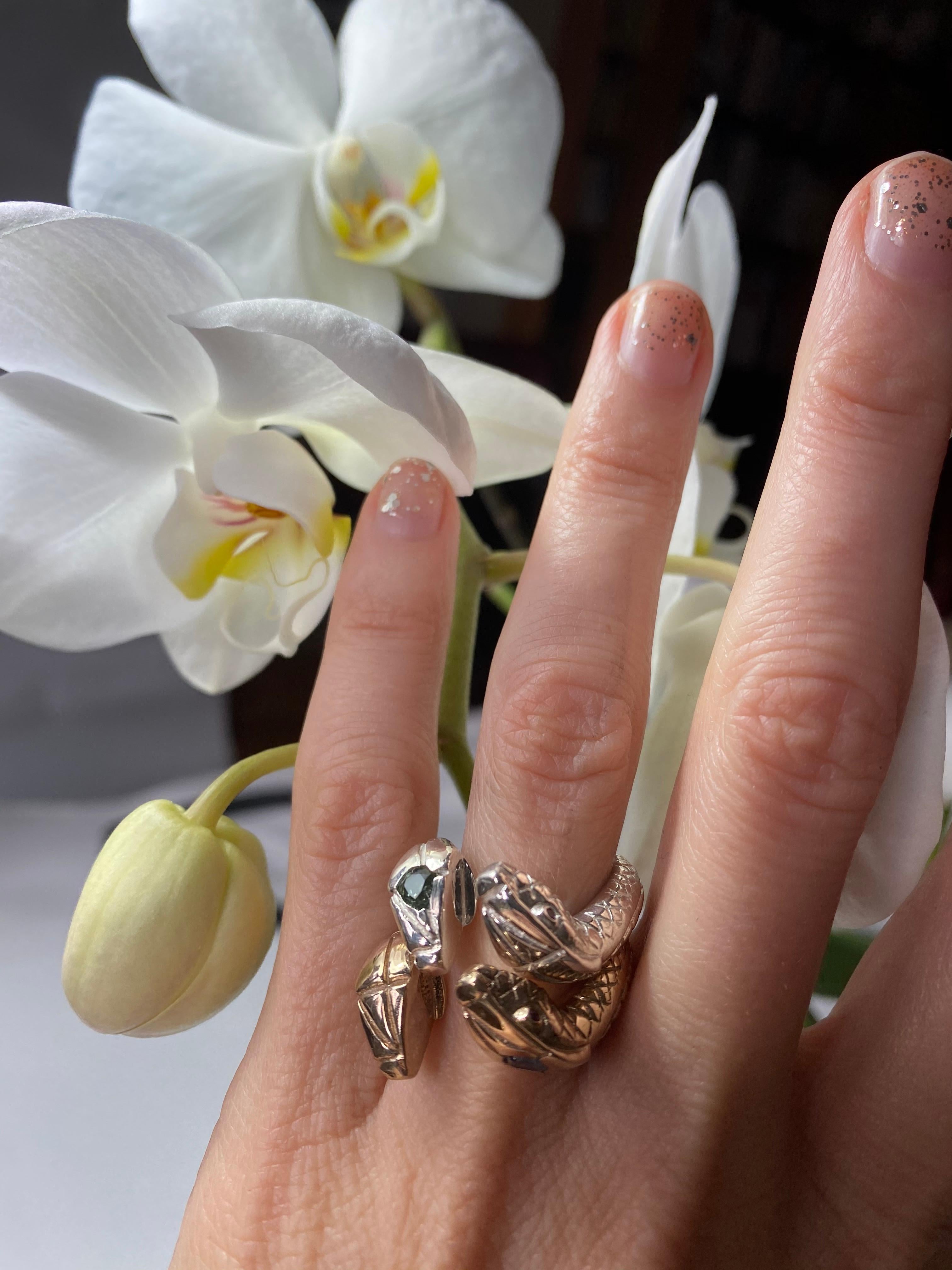 Brilliant Cut Rose Gold Snake Ring White Diamond Emerald  Heart Ruby Cocktail Ring J Dauphin