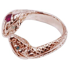 Rose Gold Snake Ring White Diamond Emerald  Heart Ruby Cocktail Ring J Dauphin
