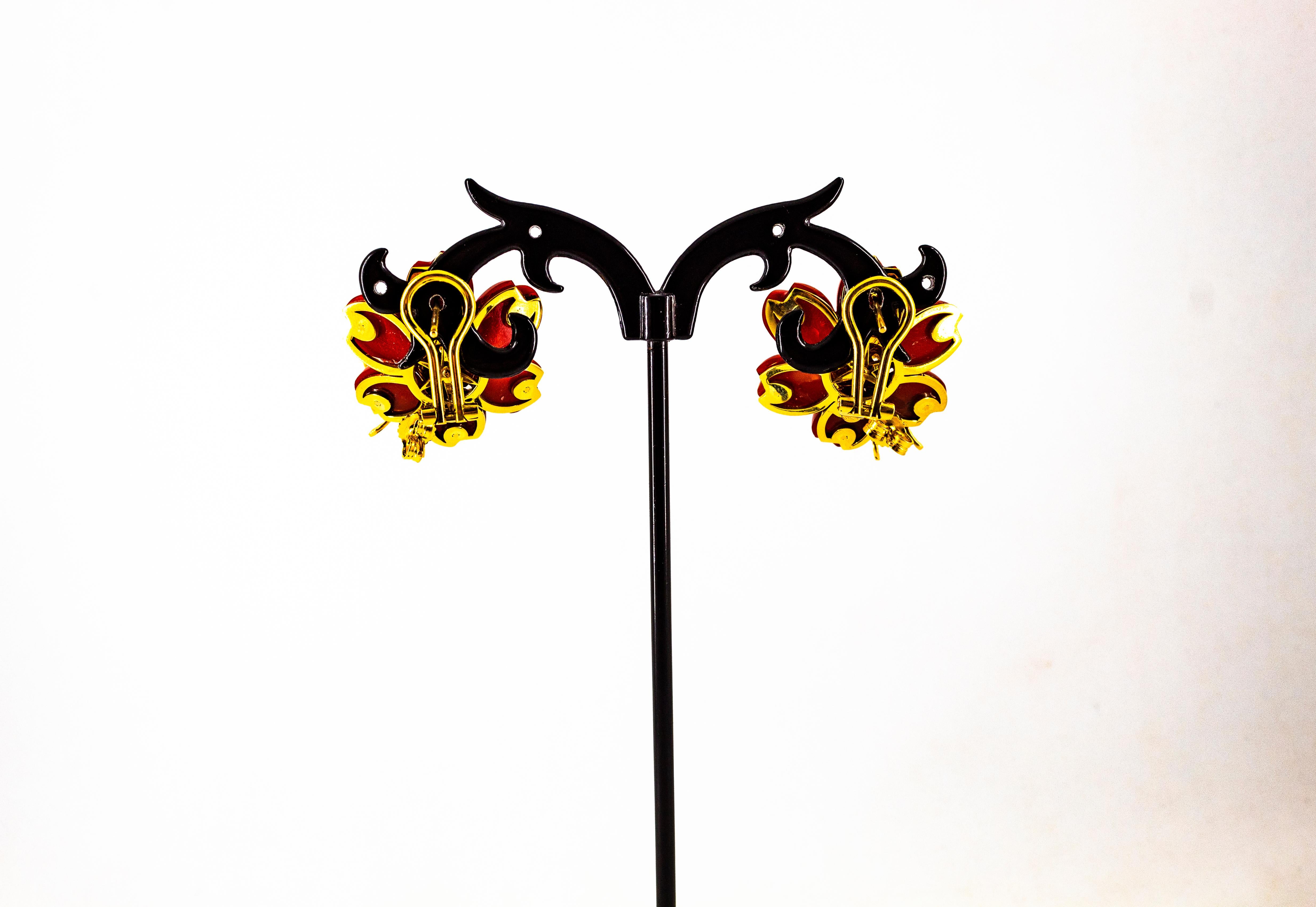 White Diamond Emerald Ruby Blue Sapphire Red Coral Yellow Gold Flowers Earrings For Sale 13