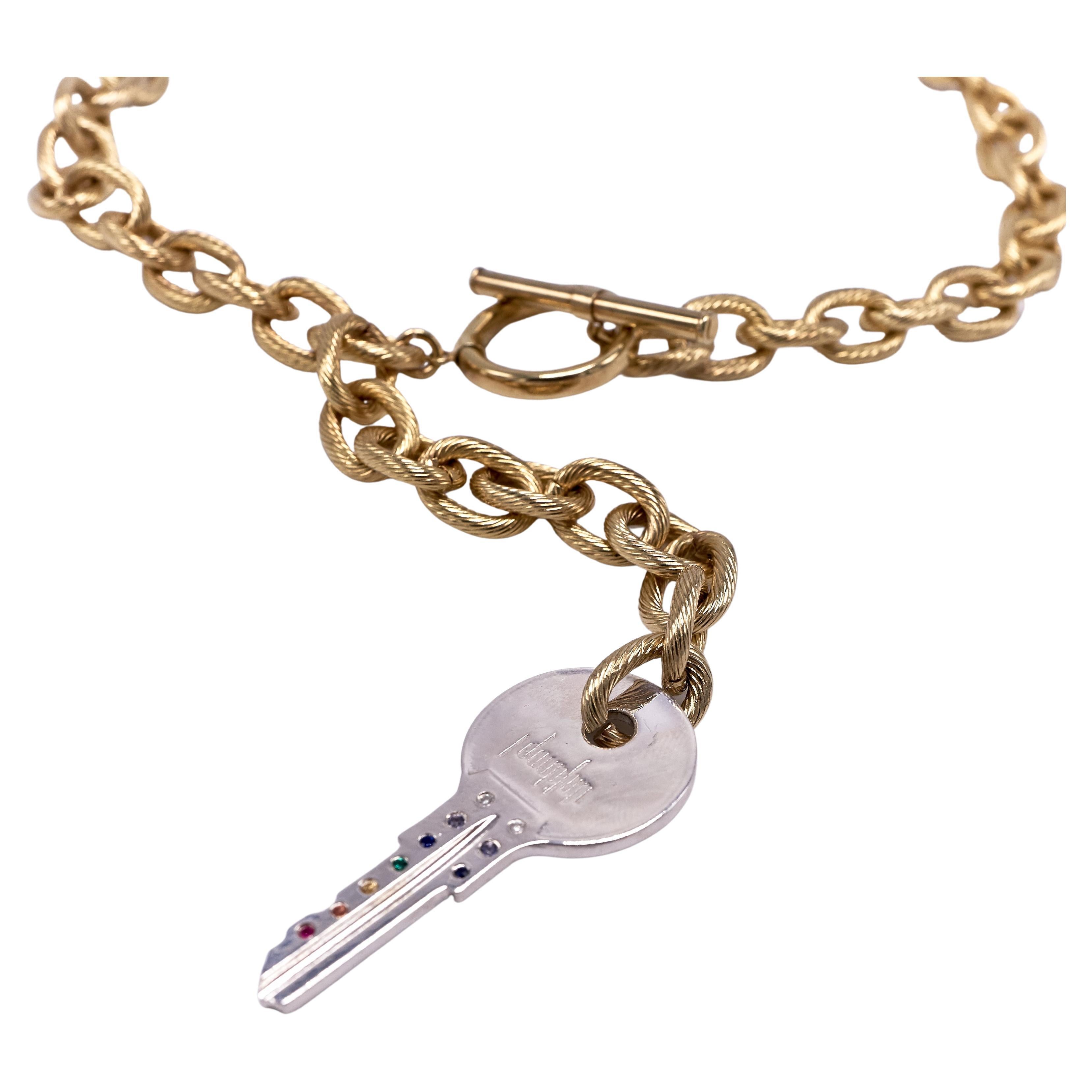 Choker-Halskette, weißer Diamant, Smaragd, Rubin, Schlüsselanhänger, Chunky Kette J Dauphin