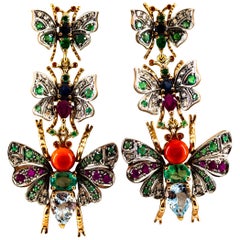 Pendientes de Oro Amarillo Diamante Blanco Esmeralda Rubí Coral Rojo Zafiro Aguamarina