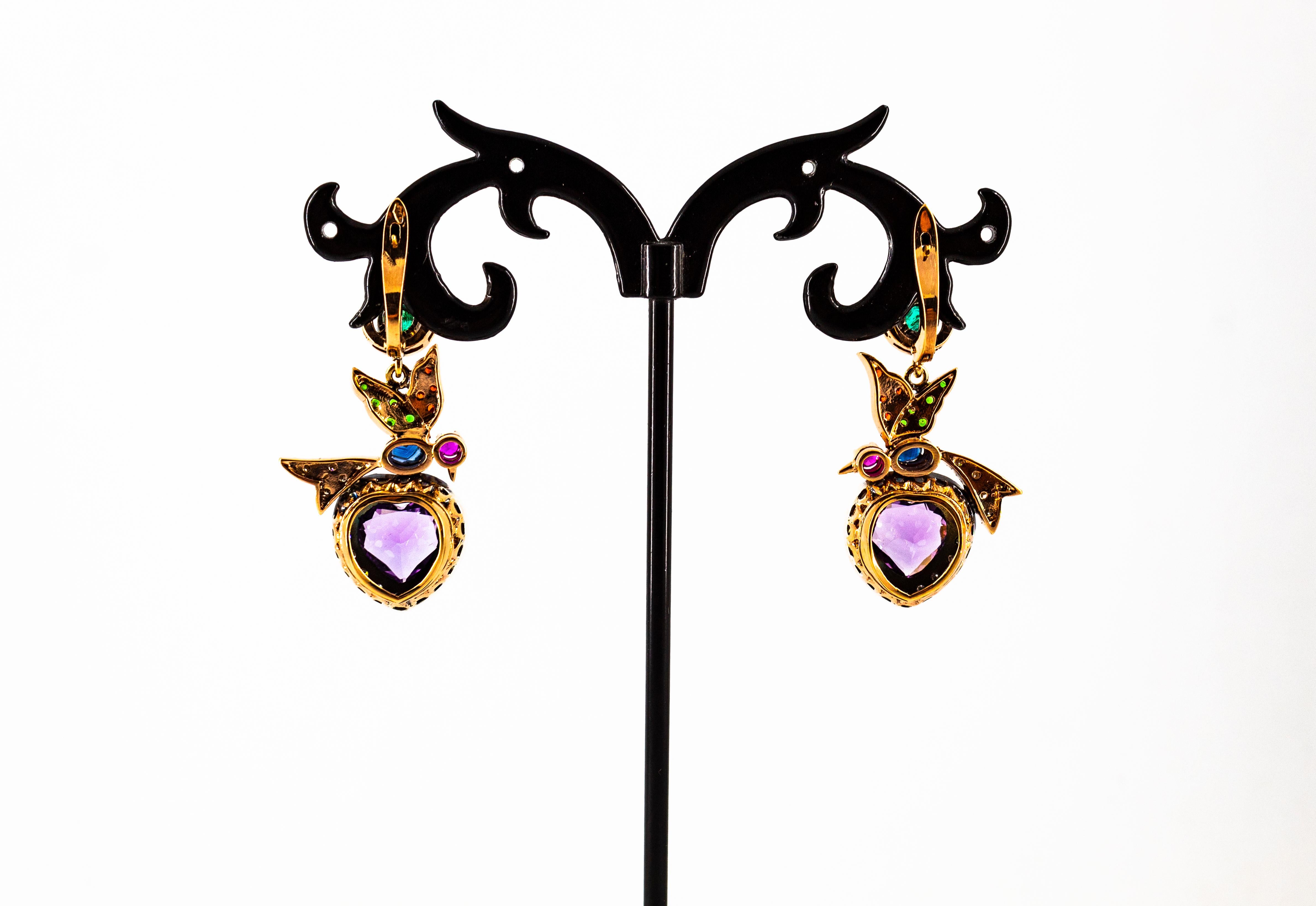 White Diamond Emerald Ruby Sapphire Amethyst Yellow Gold Lever-Back Earrings For Sale 4