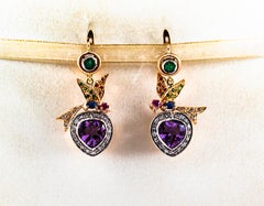 White Diamond Emerald Ruby Sapphire Amethyst Yellow Gold Lever-Back Earrings