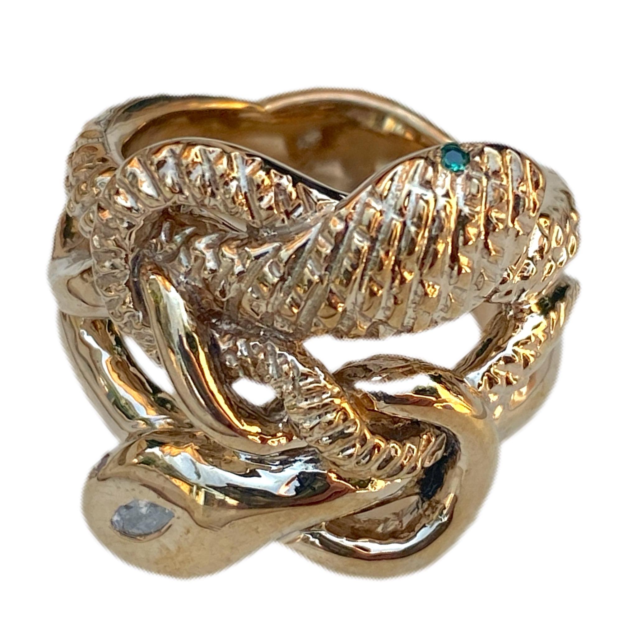 Victorian White Diamond Emerald Ruby Snake Ring Cocktail Ring Bronze J Dauphin