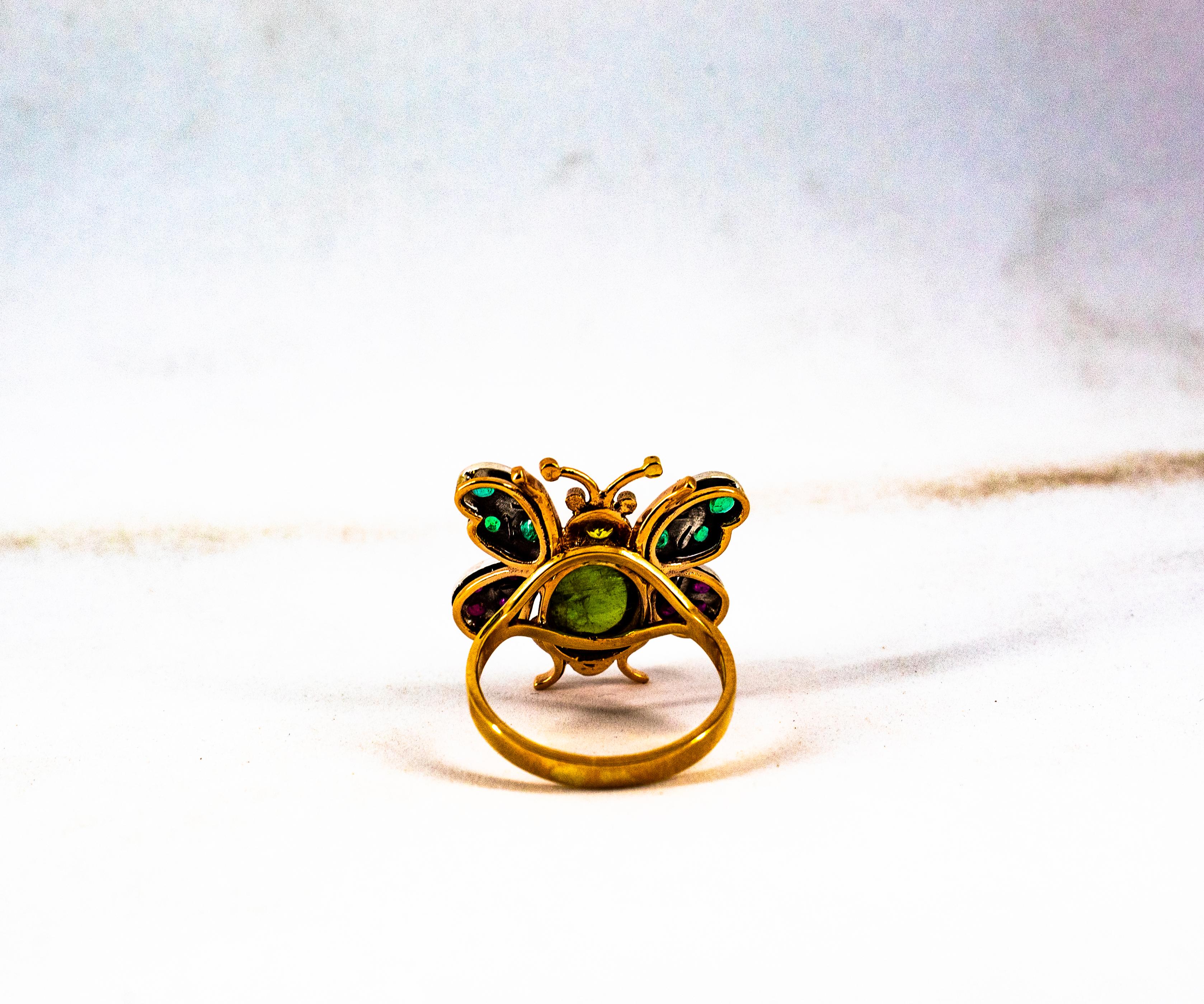 Bague de cocktail en or jaune diamant blanc émeraude saphir rubis tourmaline verte en vente 10