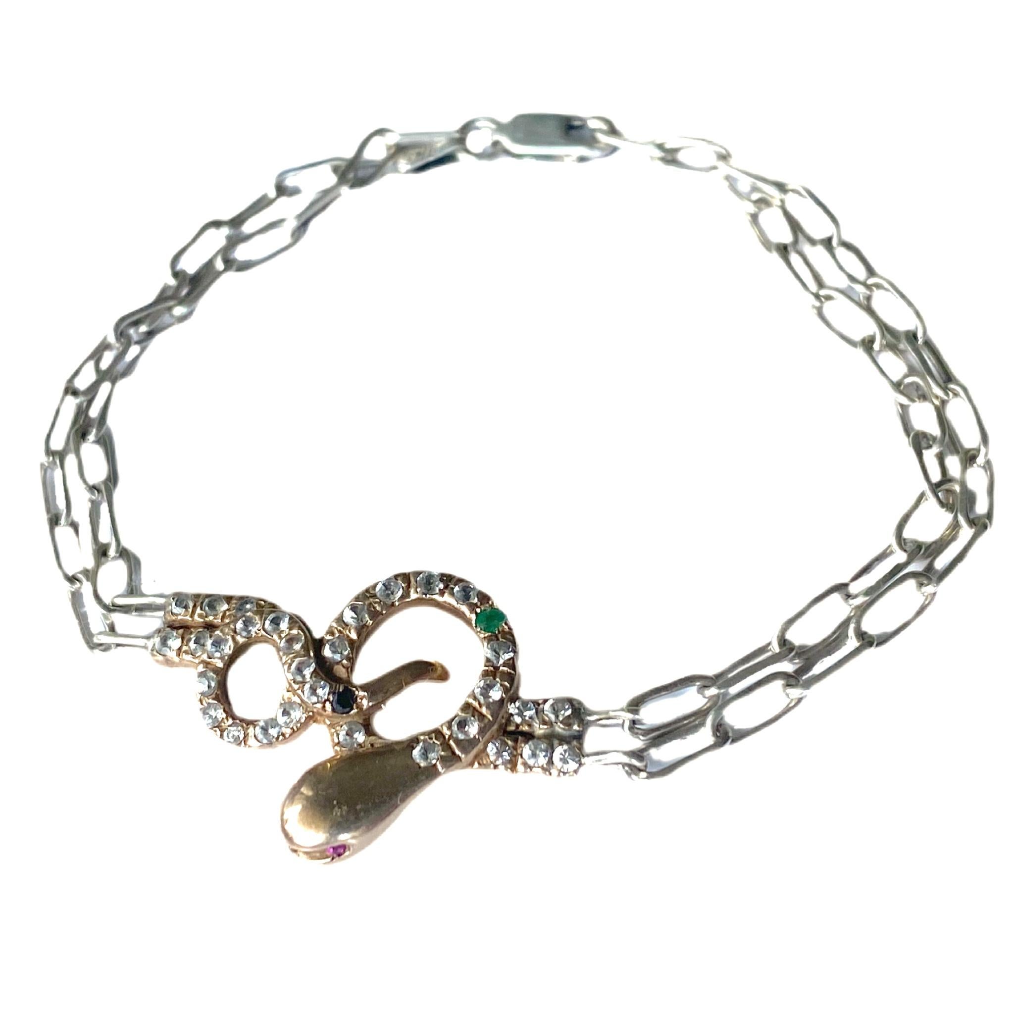 White Diamond Emerald Snake Bracelet Black Diamond Ruby Bronze Sterling Silver Chain

J DAUPHIN 'Sparkle companion